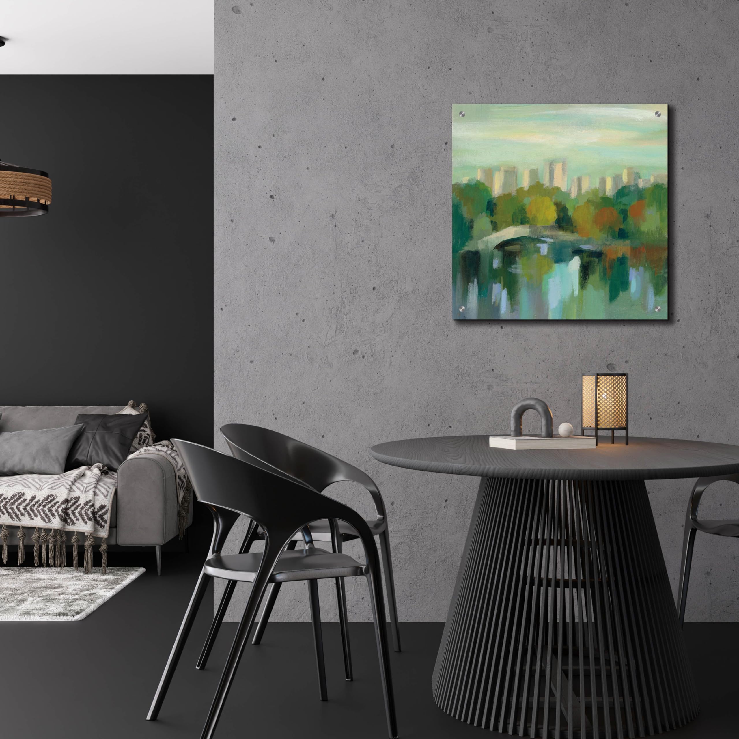Silvia Vassileva 'Manhattan Sketches III' Acrylic Glass Wall Art - 24x24 Inches Modern Abstract Painting for Living Room, Office & Bedroom Decor