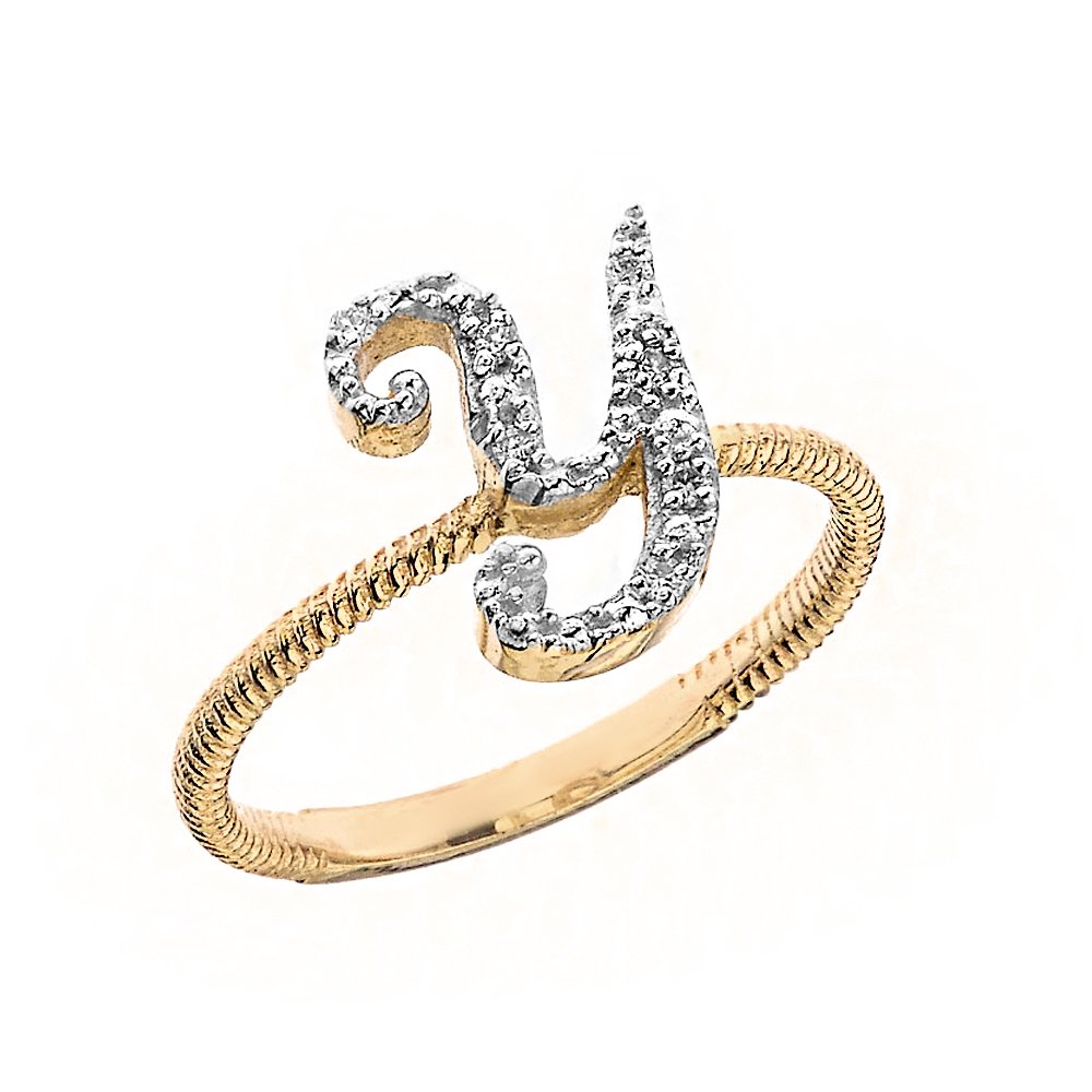 14K Yellow Gold Diamond Initial Letter 