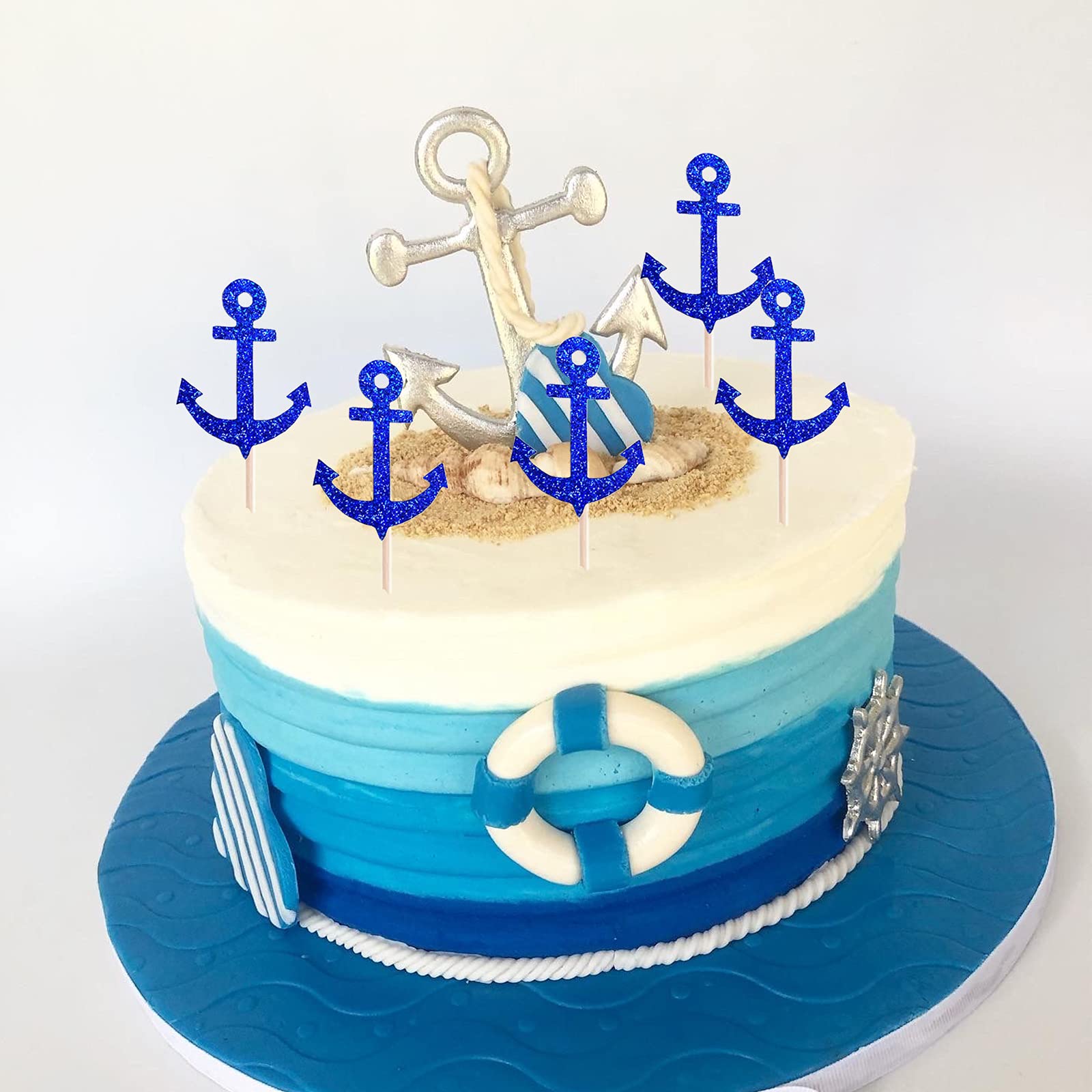 24PCS Nautical Anchor Cupcake Toppers - Navy Blue Ocean Theme Cupcake Decorations for Baby Shower, Birthday, Wedding & Party - Food Safe Fruit Picks for Dessert Buffet & Beach Themed Events