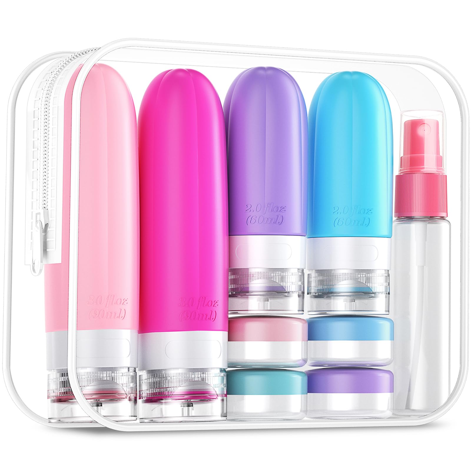 Gemice 16 Pack TSA Approved Leakproof Travel Bottles Set - Silicone Refillable Toiletry Containers with Travel Bag for Shampoo & Conditioner | Perfect for Air Travel, Vacation & Gym Essentials