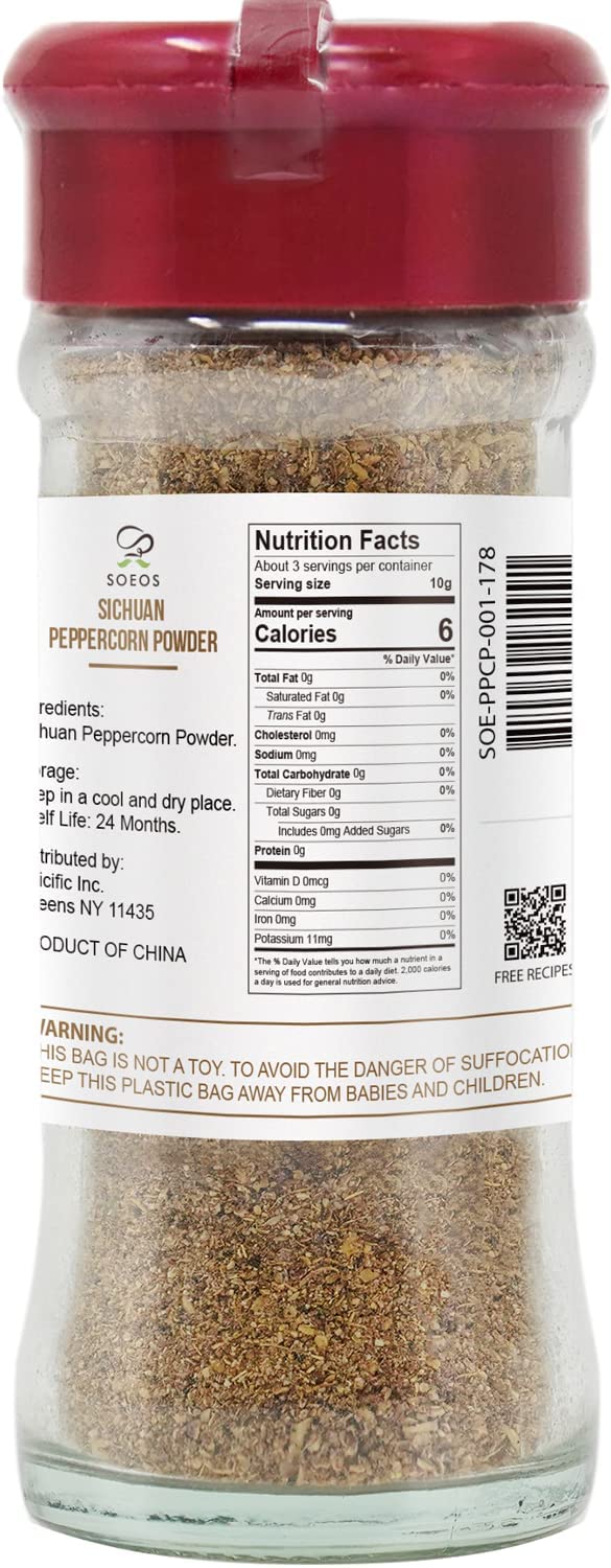 Soeos Premium Sichuan Peppercorn Powder 1oz (28.3g) - Non-GMO Verified Szechuan Peppercorn Spice - Ground Green Sichuan Peppercorns for Authentic Chinese Cooking - Perfect for Mapo Tofu, Hot Pot, Stir-Fry & Asian Dishes