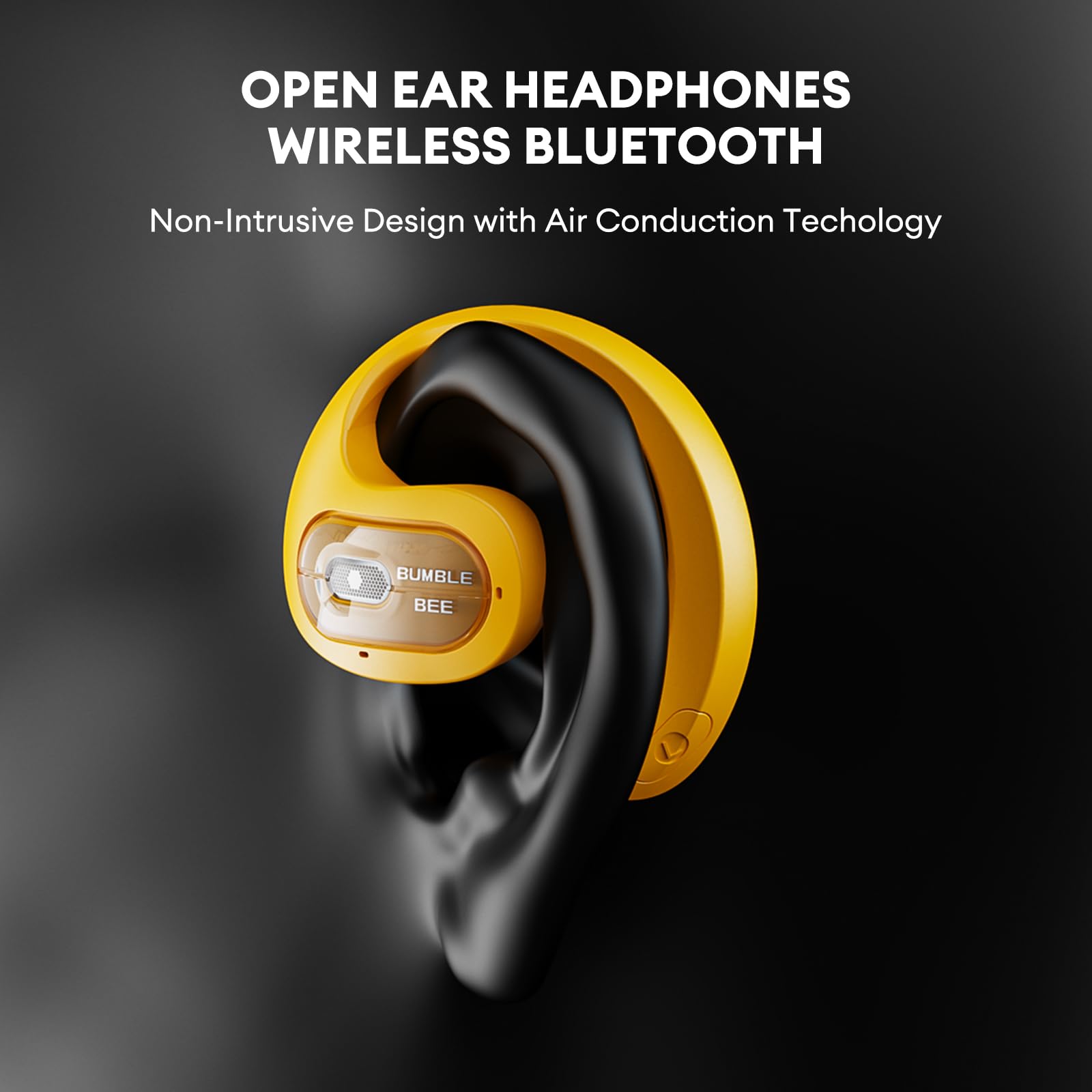 Transformers Open Ear Wireless Bluetooth 5.4 Headphones - IPX5 Waterproof, Noise Cancelling Sport Earbuds with Mic & Earhooks for Running, Cycling & Workouts - Compatible with Android/iOS (Yellow) - Perfect for Outdoor Activities, Gym & Commuting