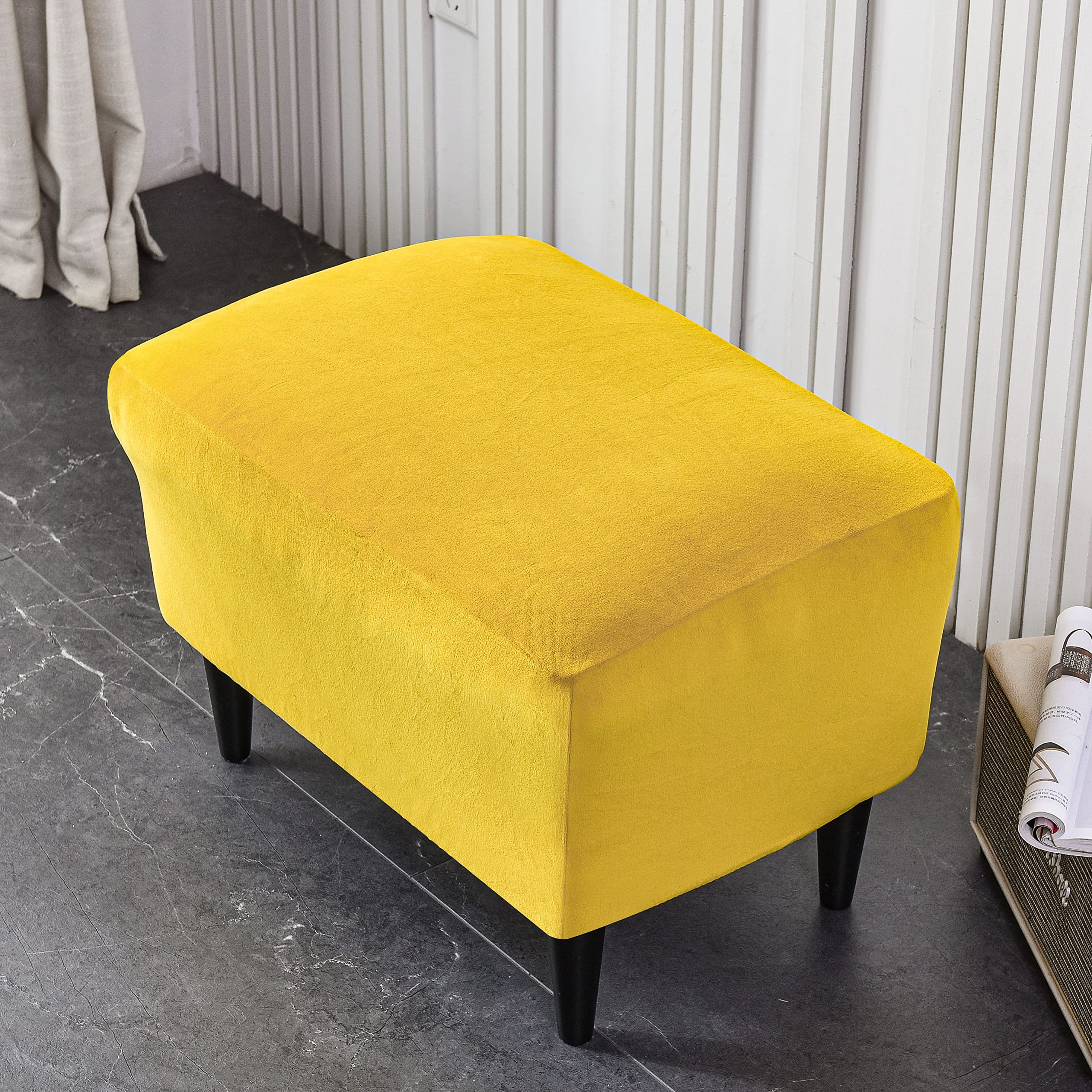 CRFATOP X-Large Velvet Ottoman Chair Cover - Stretchable Rectangle Storage Stool Slipcover with Elastic Bottom for Footrest, Sofa & Furniture Protection (13