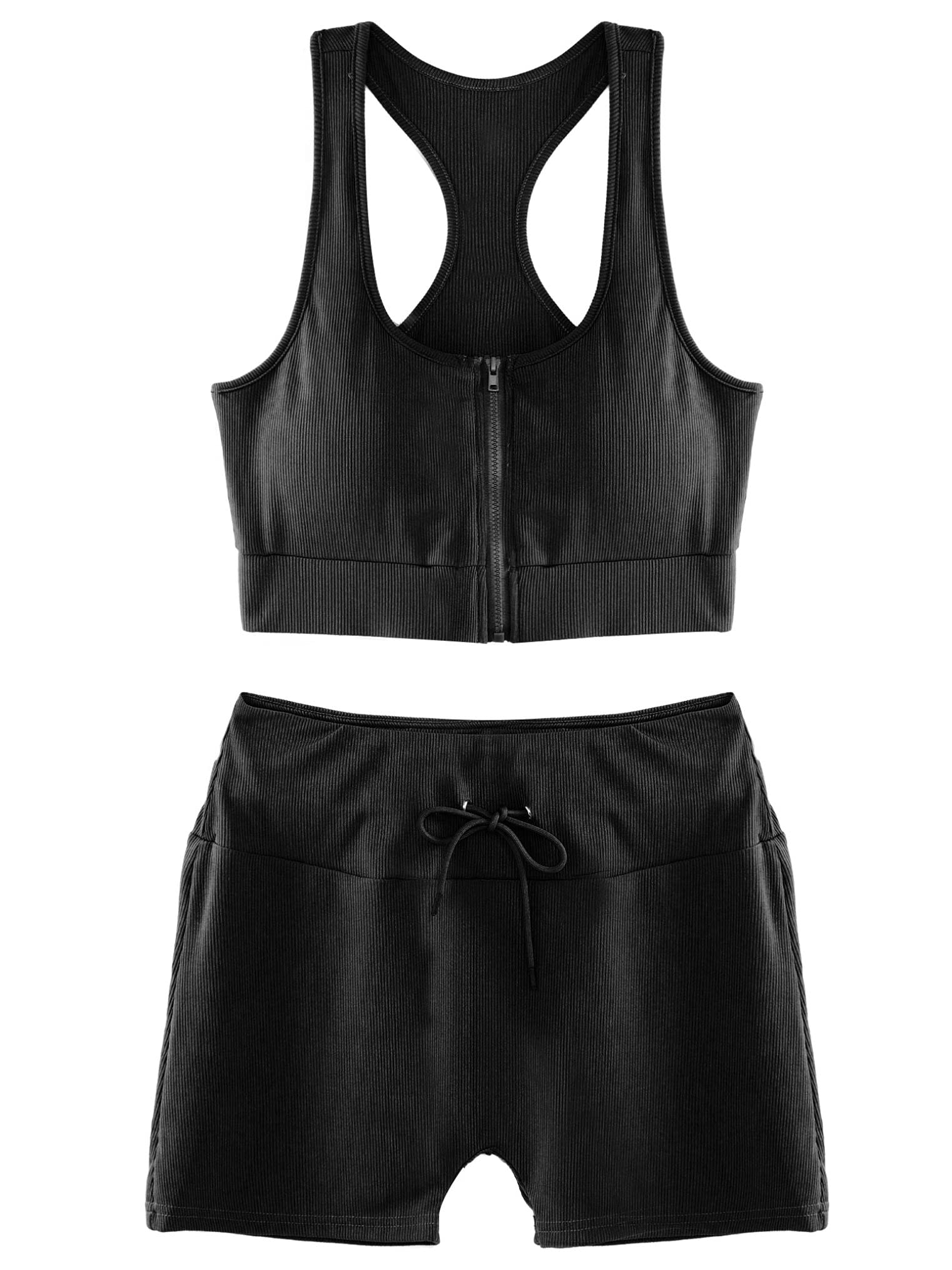 Freebily Women's Casual 2 Piece Outfits - Ribbed Crop Top & Shorts Tracksuit Set for Summer | Lounge Wear, Beach Outfit, Yoga Clothes, Street Fashion