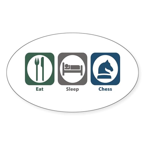 White - Eat Sleep Chess Oval Sticker