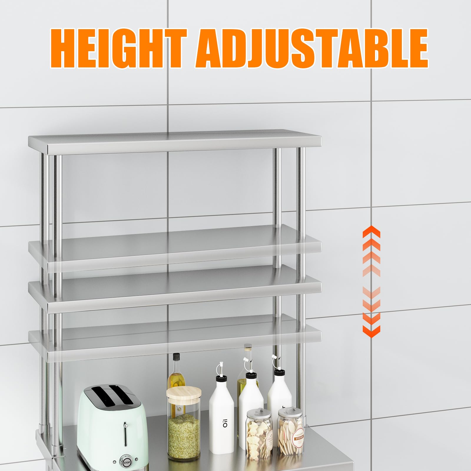 Stainless Steel 2-Tier Adjustable Overshelf for Work & Prep Table - 12