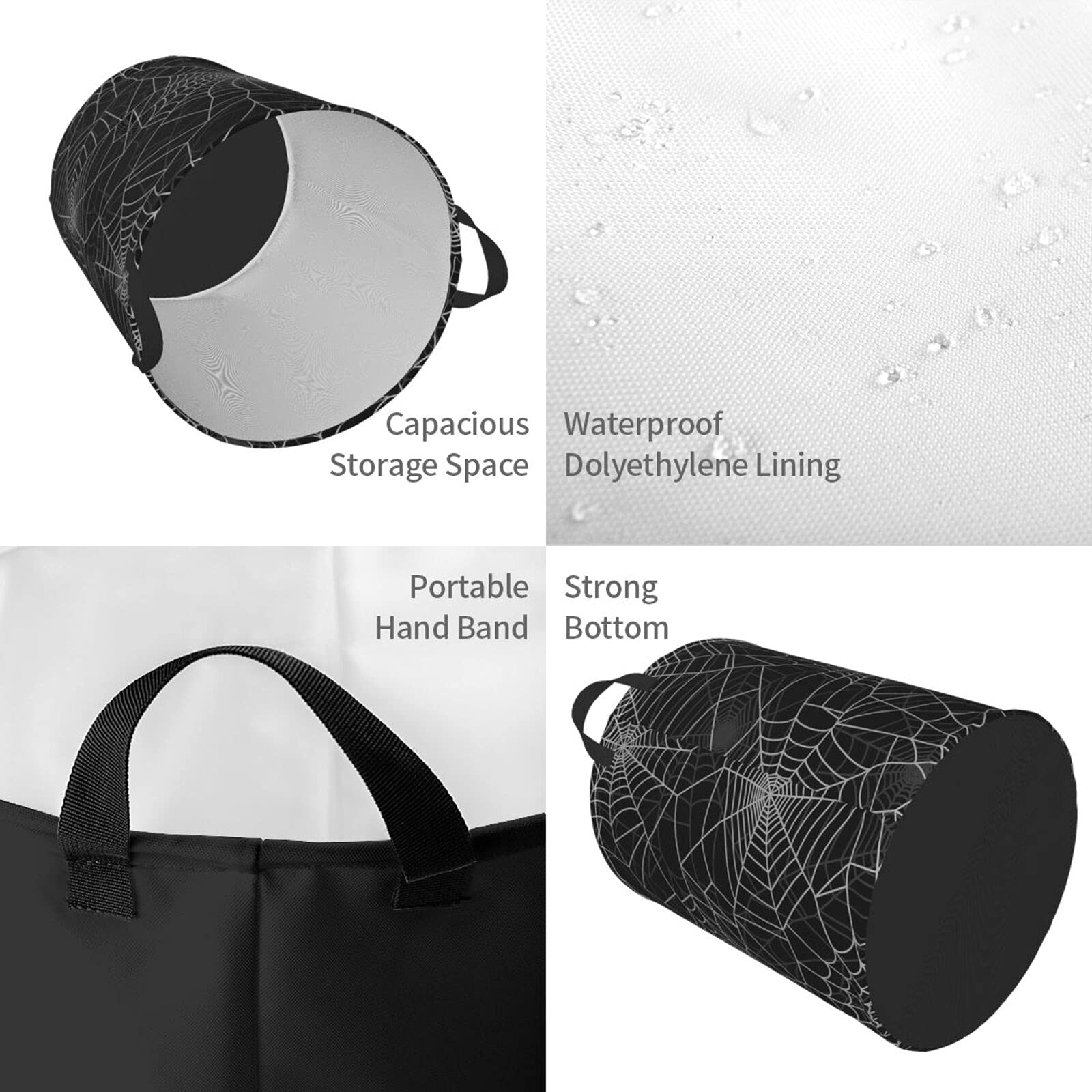 Funny Halloween Spider Web Collapsible Laundry Basket with Handle - Waterproof Fabric Hamper Organizer for Clothes, Toys & Bathroom Storage - Perfect for Halloween Decor, Laundry Room & Dorm Organization