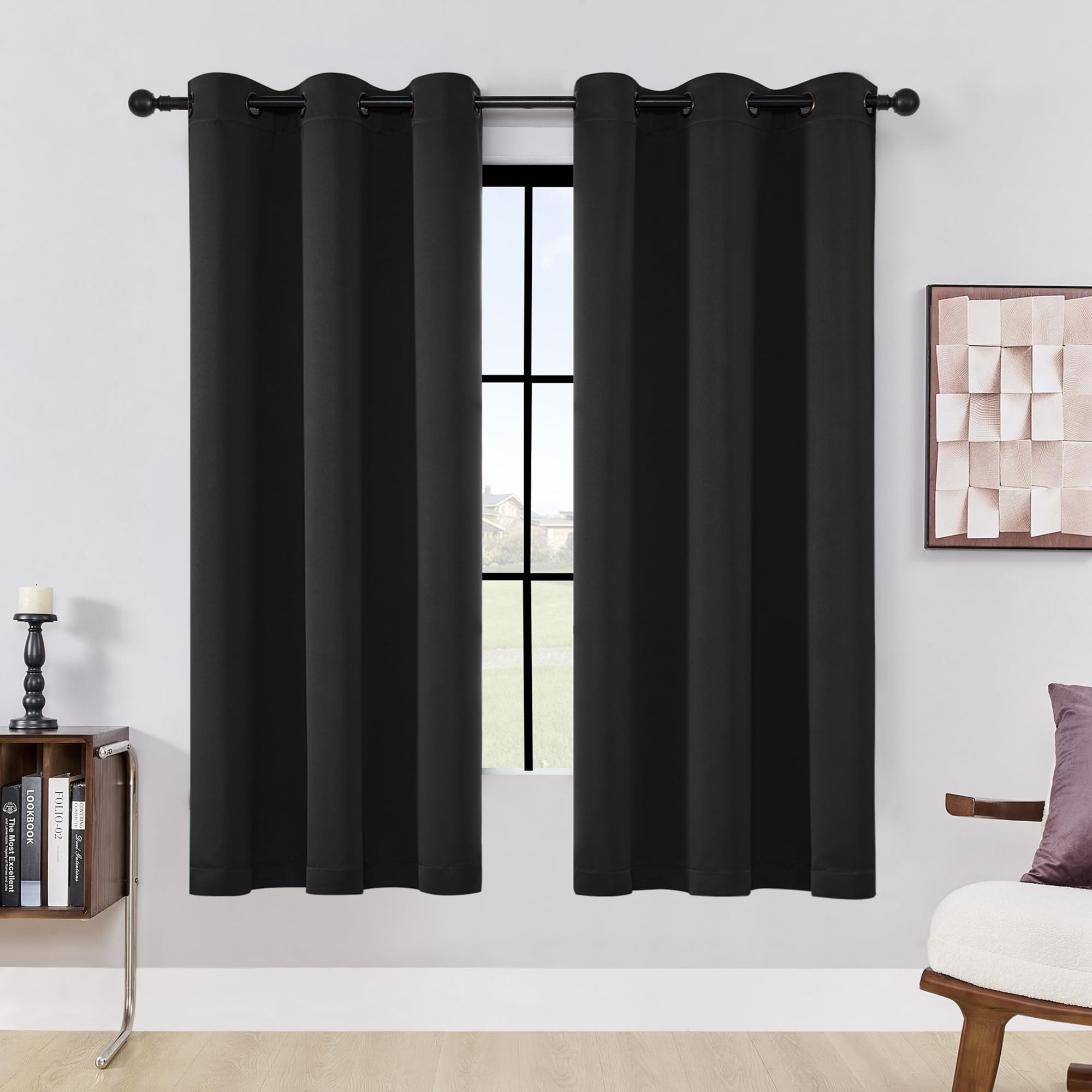 Blackout Thermal Insulated Window Curtains for Bedroom & Living Room - 2 Panels 42x63 Inch Antique Copper Black Drapes, Noise Reducing & Privacy Protection - Perfect for Home Theater, Nursery & Office