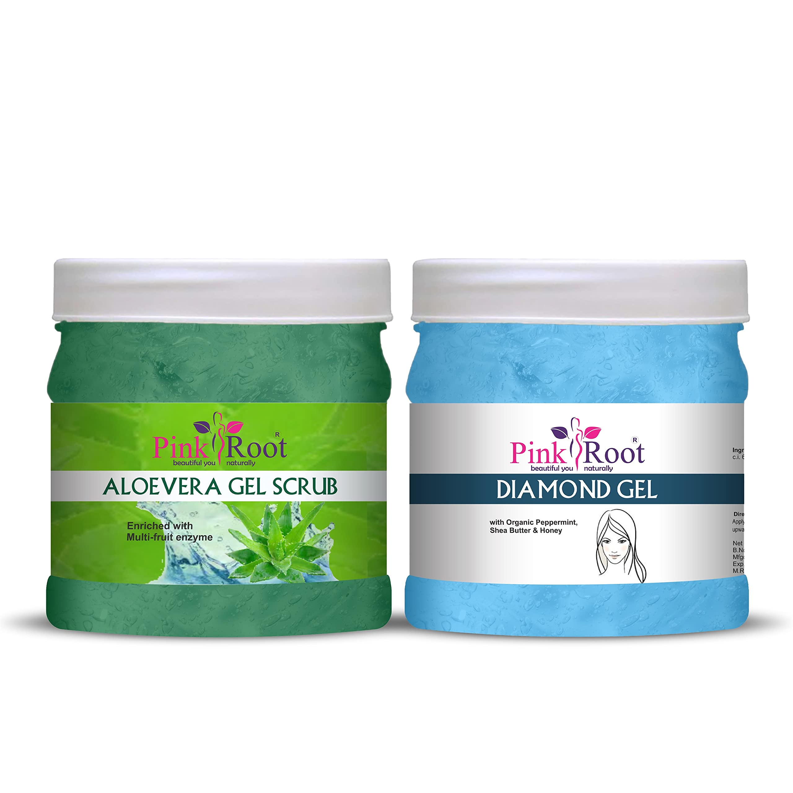 Organic Pink Root Aloe Vera Face & Body Scrub with Diamond Gel - 500gm Each - Natural Exfoliator for Glowing Skin | Perfect for Spa Day, Acne Treatment & Daily Skincare Routine