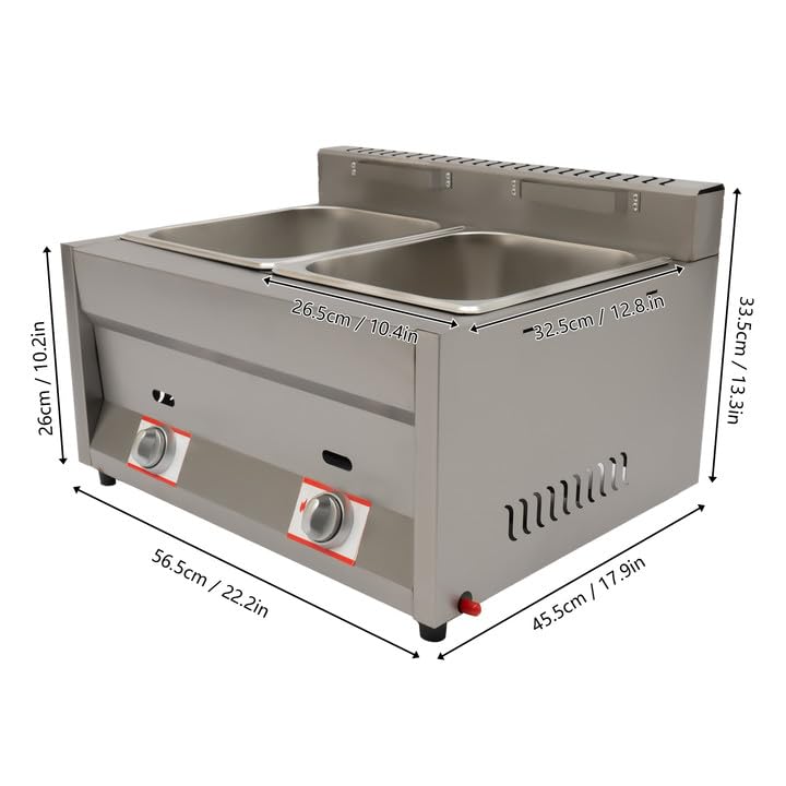 2 Wells 6L Commercial Gas Fryer & Food Warmer - Countertop Catering Equipment for Noodles, Steaming & Buffet Service | Perfect for Restaurants, Cafeterias & Catering Businesses