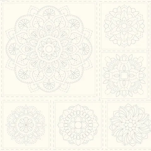 Devonstone Sashiko Panel Mandala Natural Fabric DV4060 - Perfect for DIY Sewing, Quilting, and Home Decor Projects