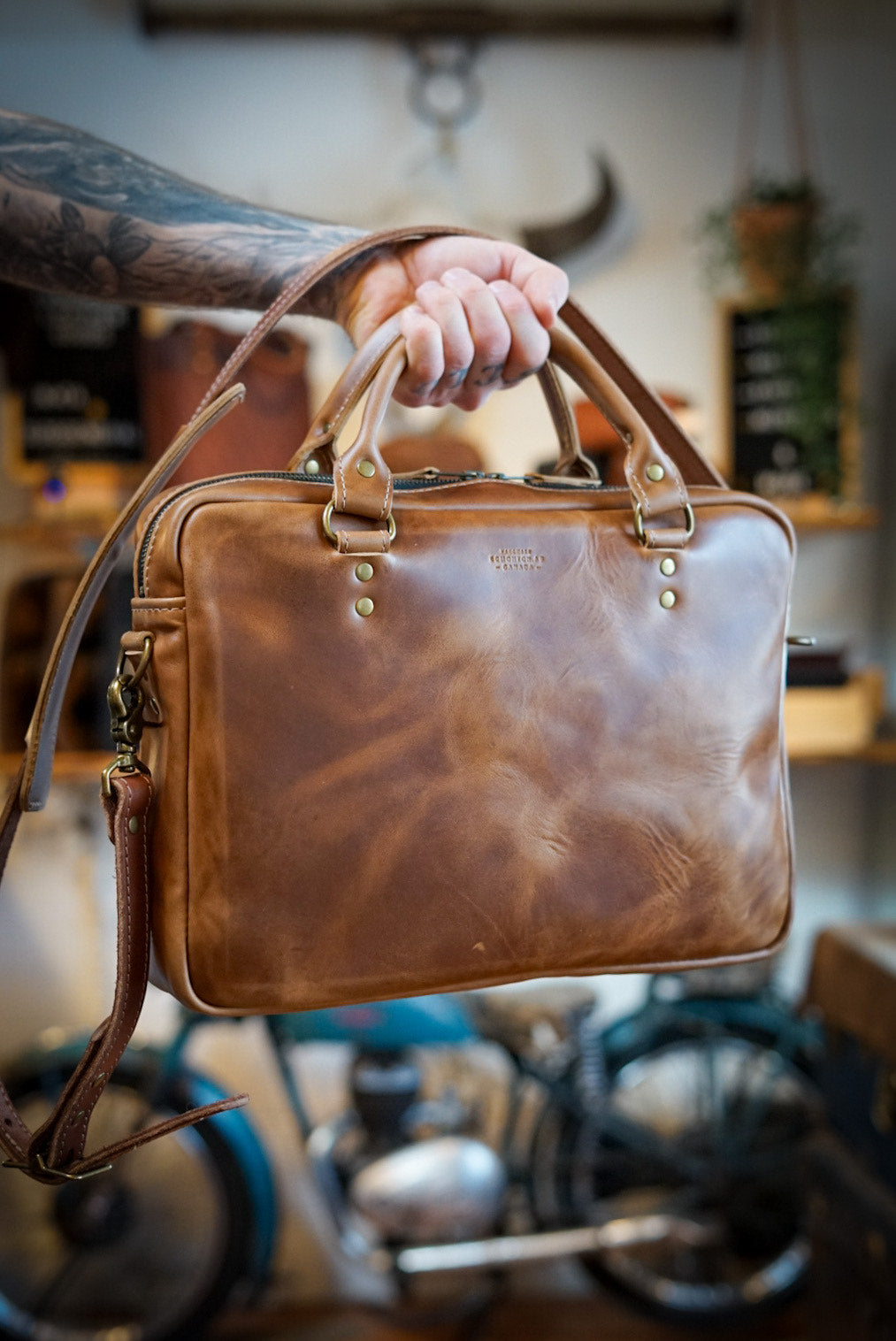 Premium Leather Work Bag for Professionals - Horween Chestnut Tan Briefcase - Ideal for Office, Business Travel & Daily Commute