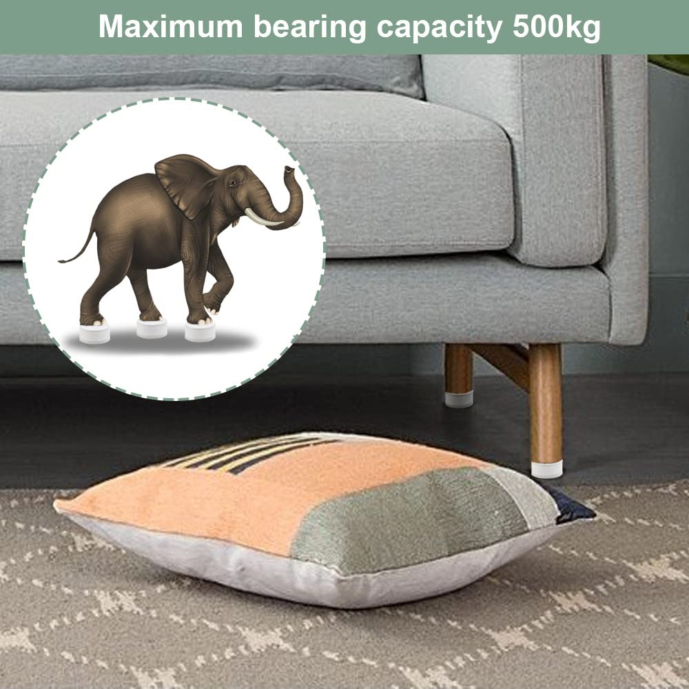 BUZIFU 4-Pack Heavy Duty Furniture Risers - 6cm Diameter White Bed & Desk Lift Blocks - Carbon Steel Self-Adhesive Leg Extenders for Sofa, Cabinet & Table - Adds 3cm Height (Perfect for Dorm Rooms, Home Office & Small Space Organization)