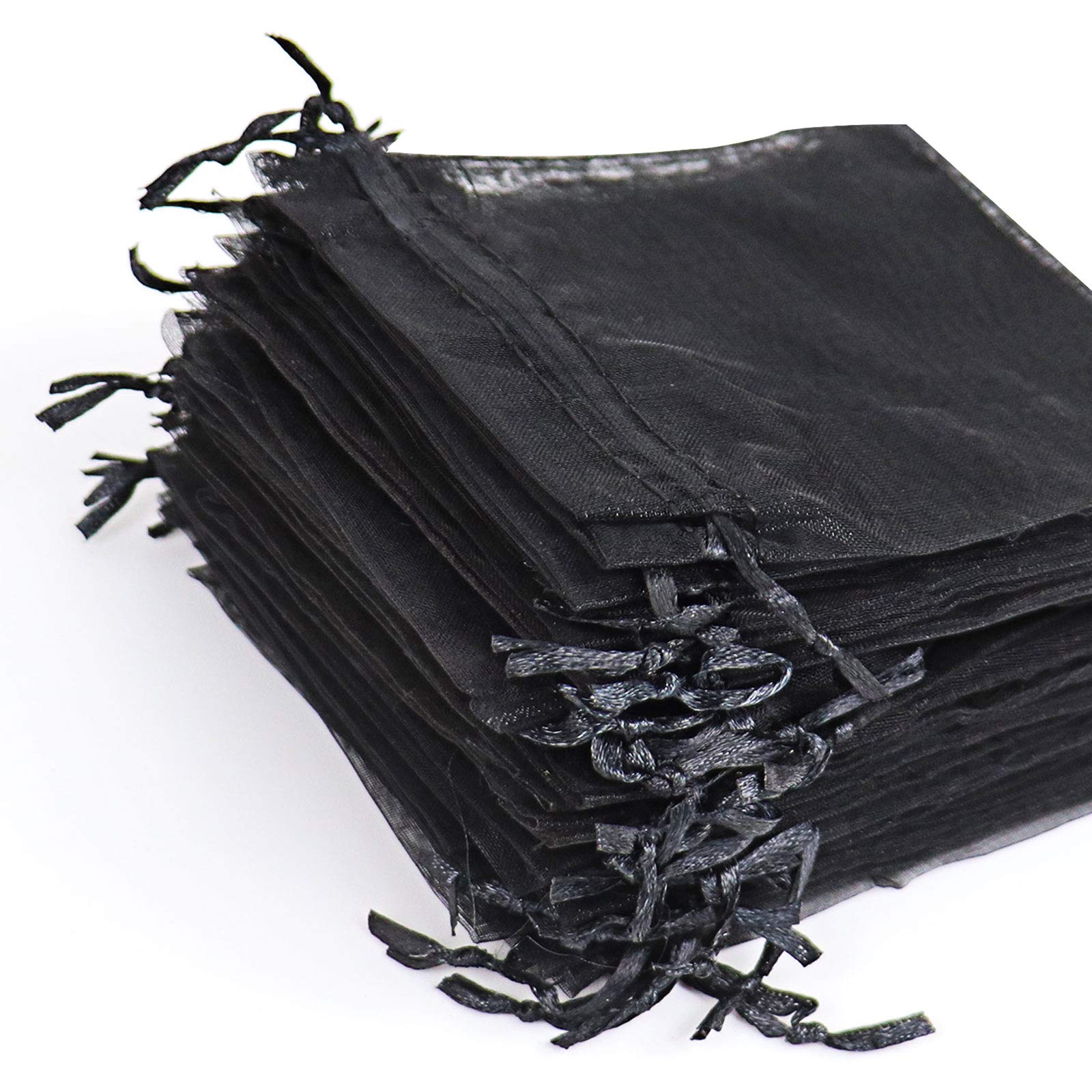 100Pcs Black Organza Drawstring Gift Bags 8x12 Inches - Premium Mesh Favor Pouches for Christmas, Weddings, Baby Showers & Party Favors - Elegant Packaging for Jewelry, Candies, Soaps & Small Gifts