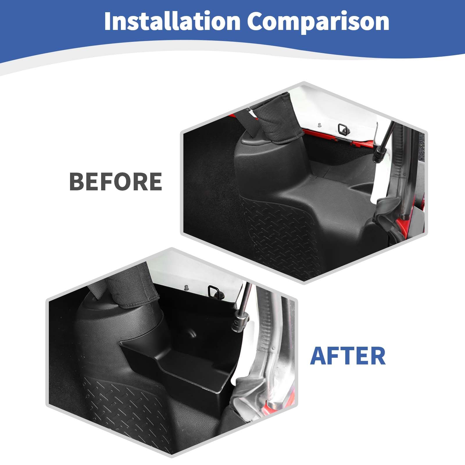 Jeep Wrangler JK Rear Trunk Storage Box & Side Tray Organizer - 2pcs Black Interior Storage Accessories for 2011-2017 JK JKU 4 Door Models | Perfect for Road Trips, Camping & Off-Road Gear Organization