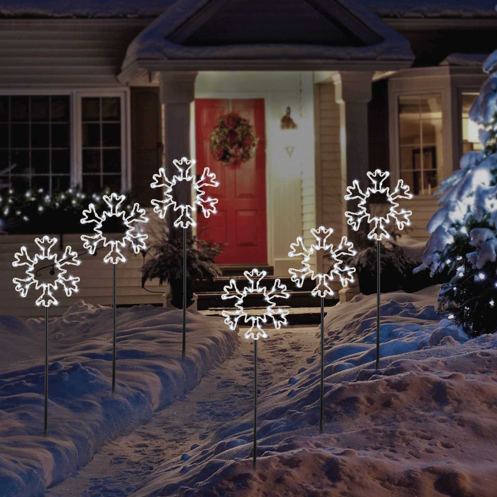 10 Large Snowflake Christmas Pathway Lights Outdoor Decorations - Weatherproof Yard Stake Lights for Patio, Driveway, Sidewalk & Walkway | Perfect for Holiday Decor, Winter Weddings & Festive Outdoor Lighting