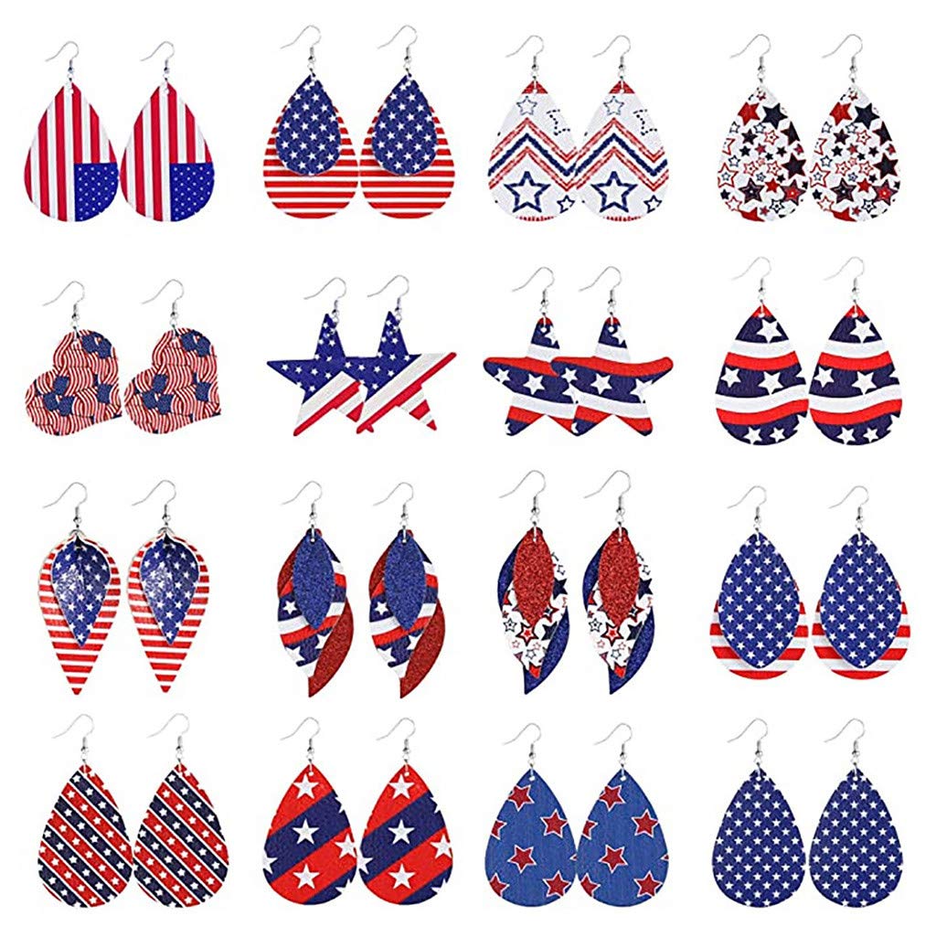 Trendy Drop Pattern Leather Earrings for Women - Gold Clip On Fashion Jewelry Set of 16 Pairs - Perfect Gift for Parties, Weddings & Everyday Wear