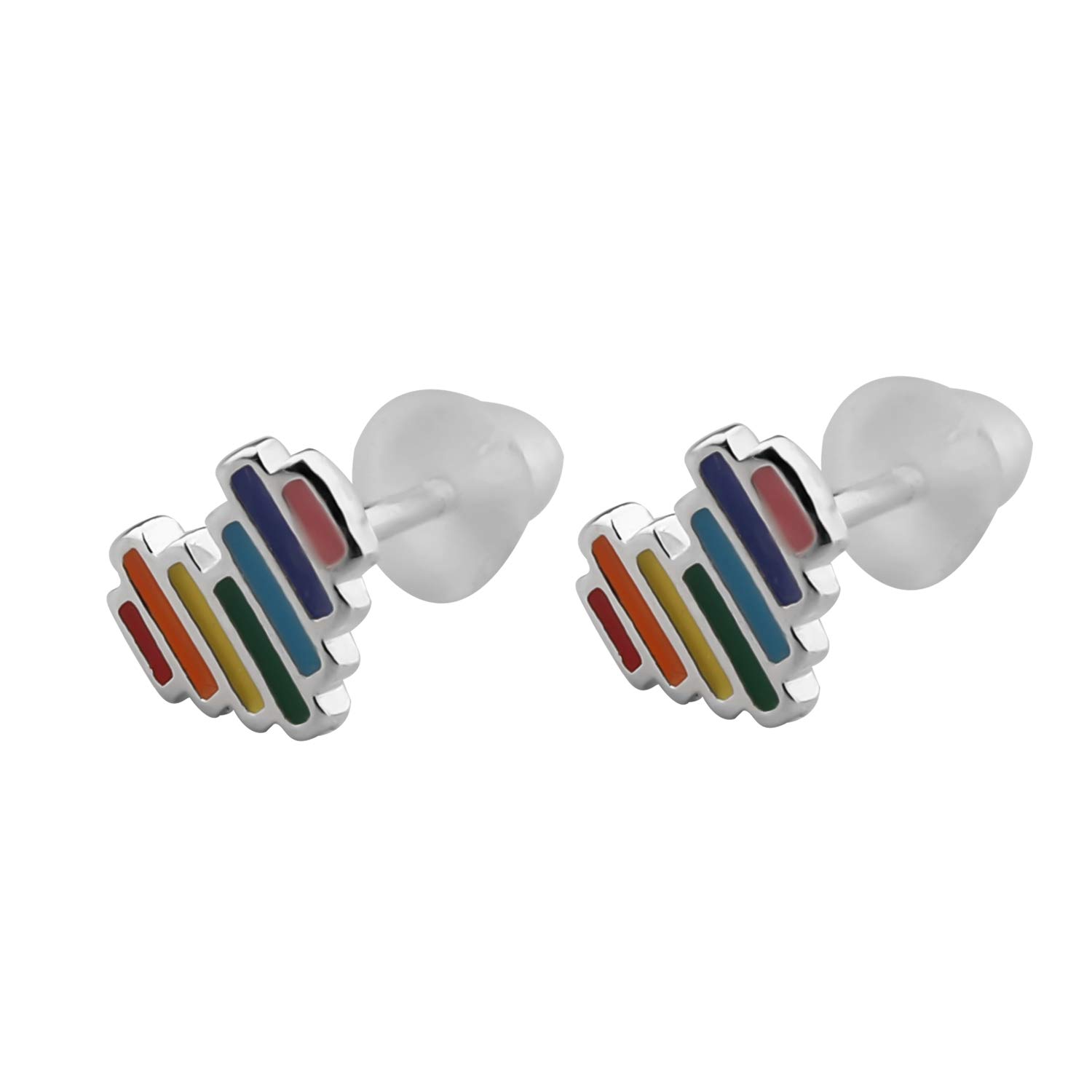 Bobauna Rainbow Heart Stud Earrings - LGBT Pride Jewelry Gift for Gay & Lesbian - Colorful Delicate Studs for Pride Month, LGBTQ+ Events & Everyday Wear