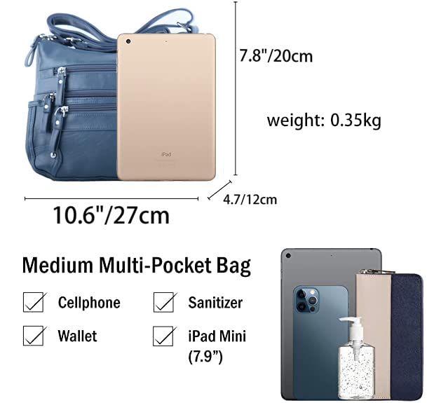 ELDA Women's 10-Pocket Crossbody Purse - Lightweight Medium Shoulder Bag with Multiple Pockets for Everyday Essentials | Perfect for Work, Travel & Shopping