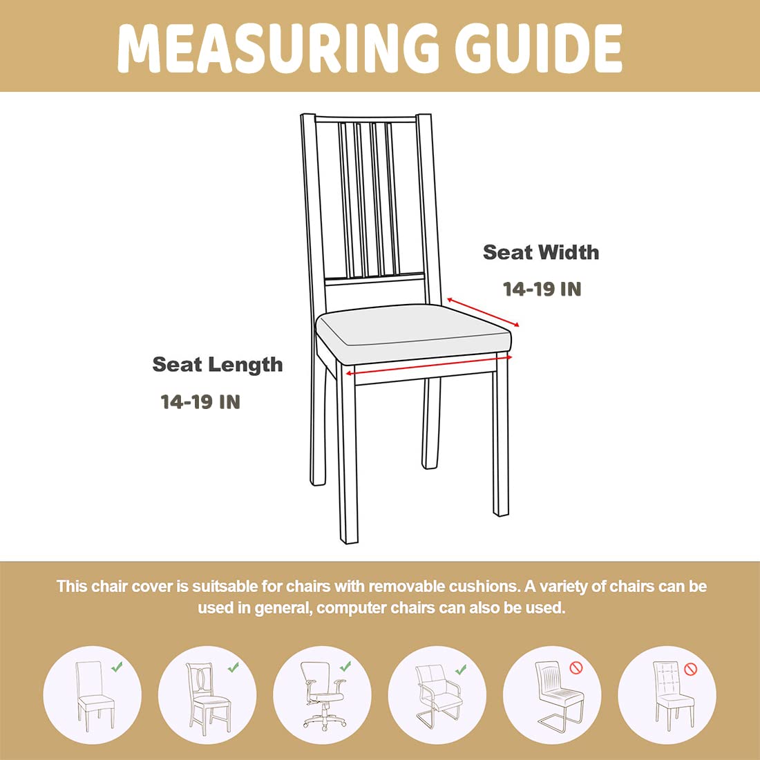 Waterproof Dining Chair Seat Covers - Set of 4 Removable Washable Upholstered Protectors - Water Resistant Decorative Slipcovers for Kitchen & Dining Room (Light Yellow) - Perfect for Family Gatherings & Dinner Parties