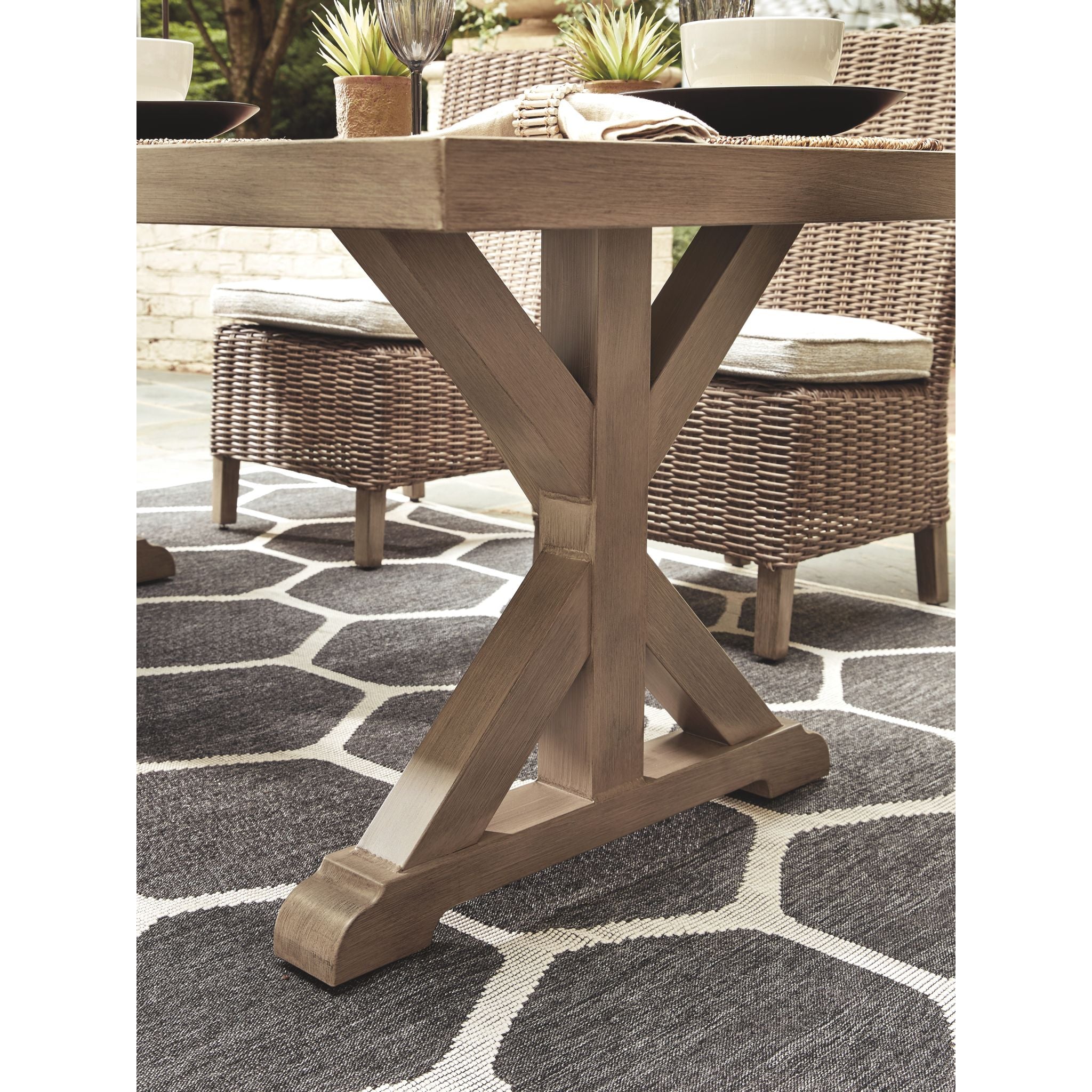 Beachcroft 7-Piece Outdoor Patio Dining Set - Beige Wicker Furniture for Backyard, Garden, Poolside & Deck - Weather-Resistant Rattan Table & Chairs