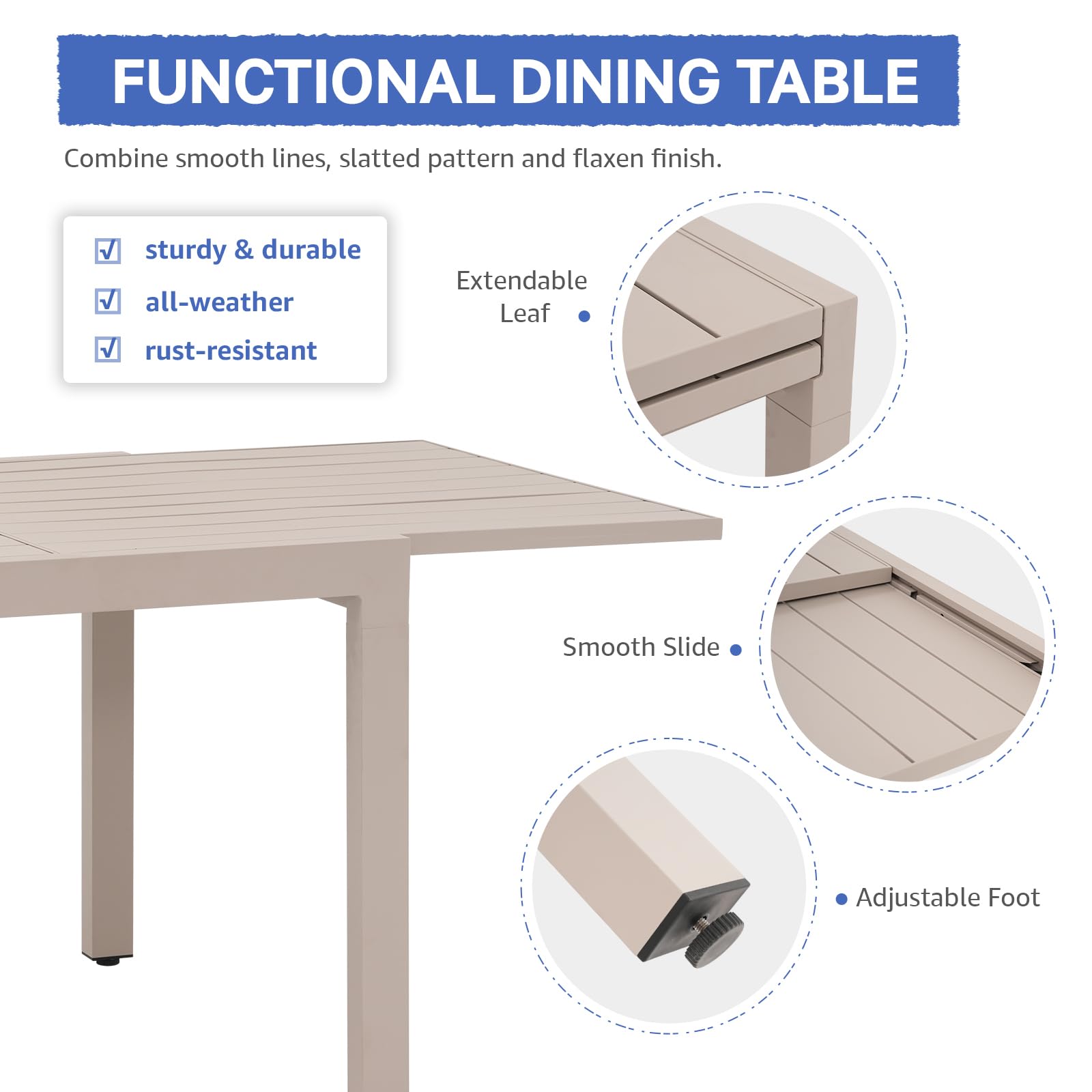 Soleil Jardin Extendable Aluminum Patio Dining Table 35