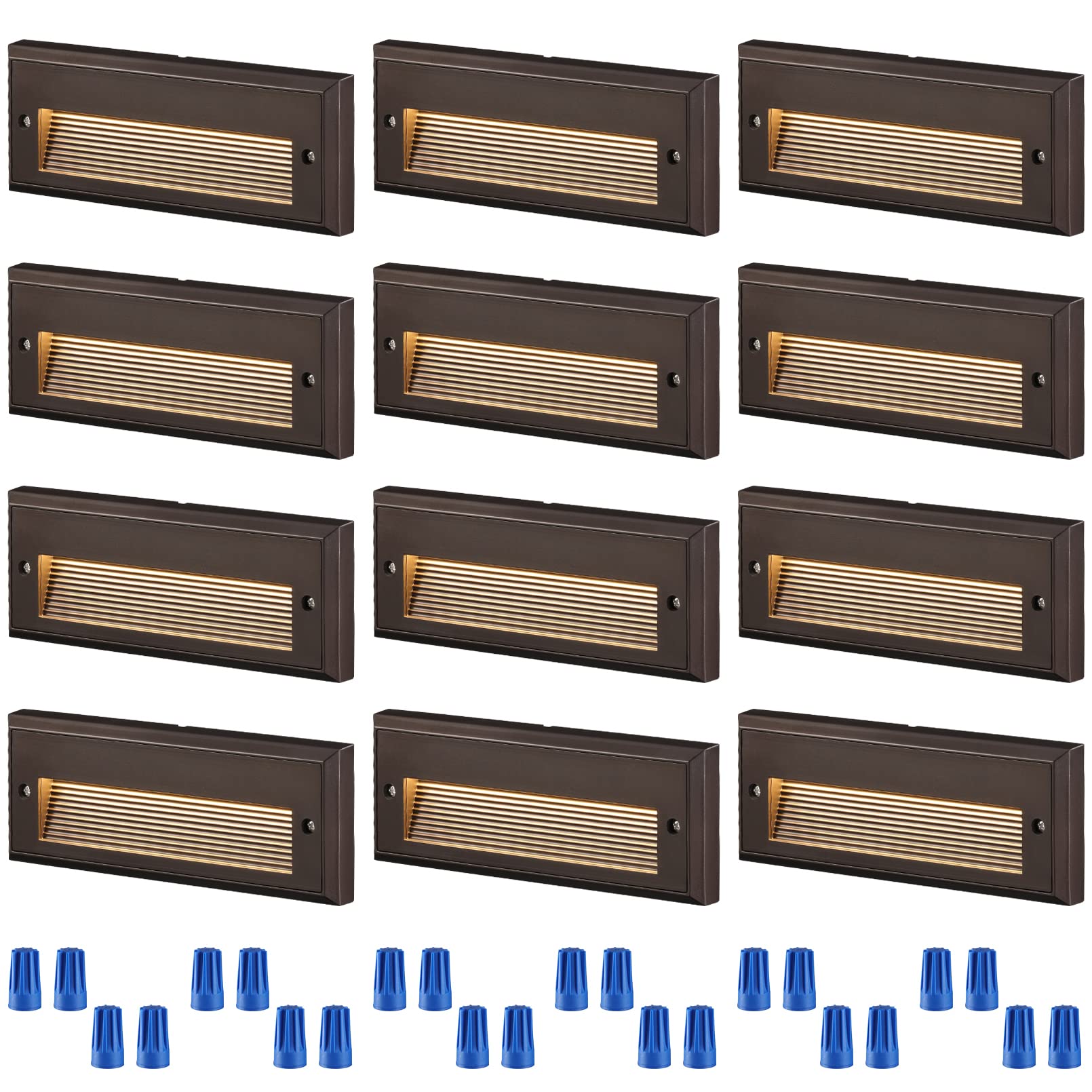 LEONLITE 12-Pack Low Voltage LED Step Lights Outdoor Waterproof - 12V 3.5W Landscape Stair Lighting for Deck, Patio, Garden - 9 Inch Exterior Step Lights with 3000K Warm White, IP65 & UL Listed - Oil Rubbed Bronze Aluminum Housing for Safety & Durability
