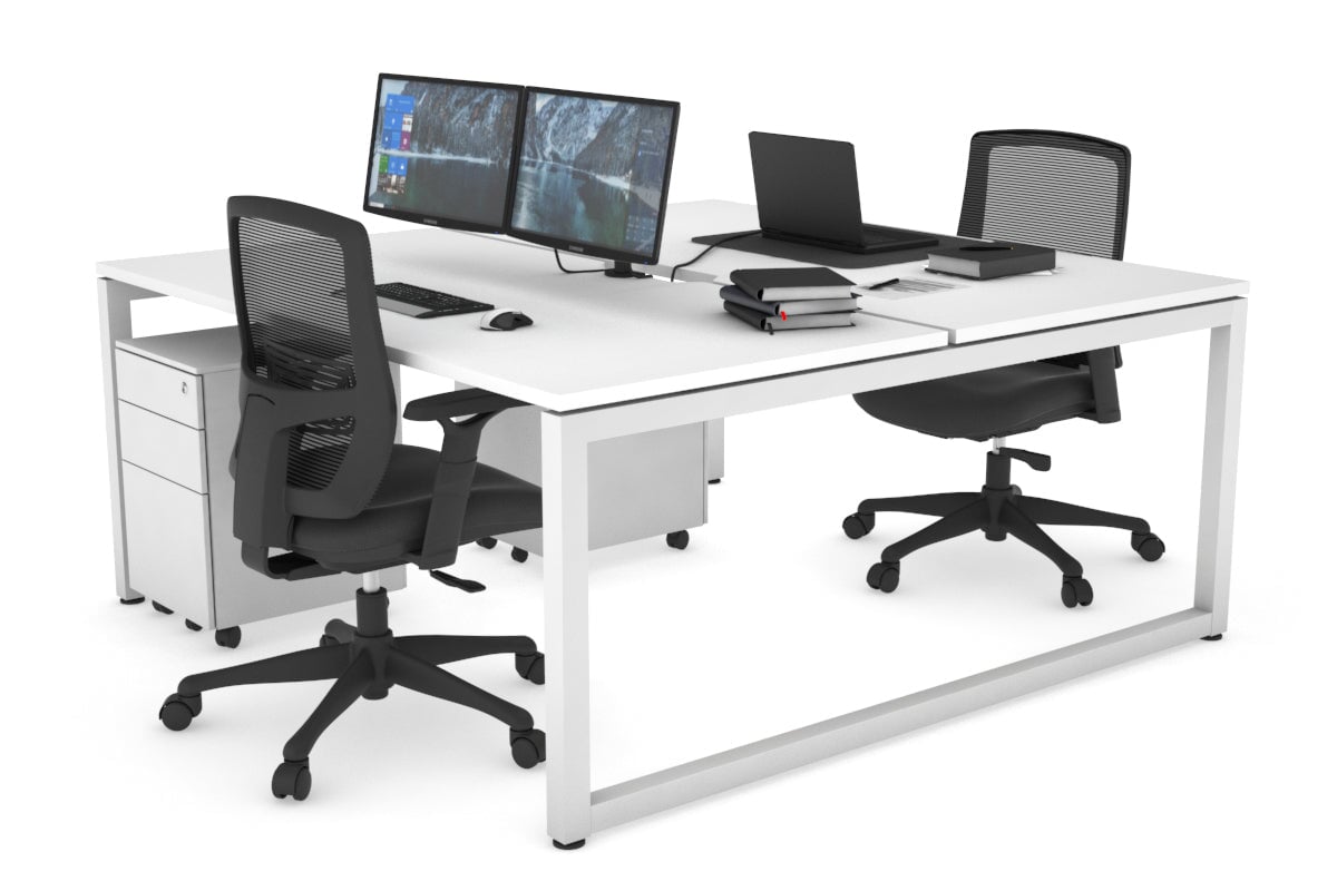 Quadro Loop Legs 2 Person Office Workstation - 1600L x 800W with Cable Management - Modern Shared Desk for Collaborative Workspaces & Home Offices