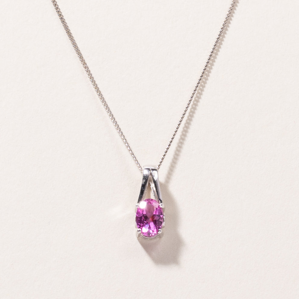 10K White Gold Pink Sapphire Pendant Necklace for Women | 0.90ct Oval Cut Natural Sapphire | 16 Inch Chain | Elegant Gift for Anniversary, Birthday & Valentine's Day