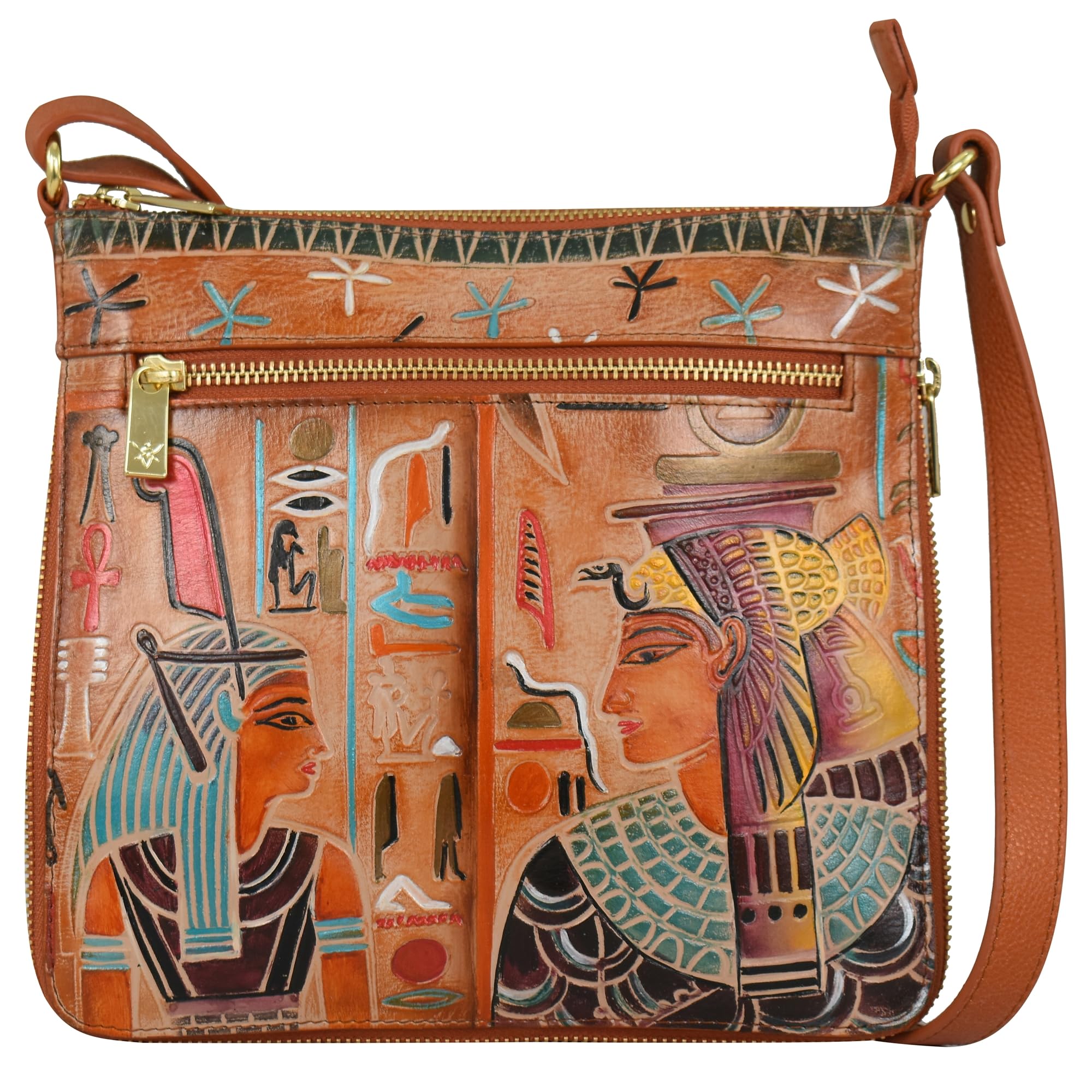 Anuschka Women's Hand Painted Genuine Leather Expandable Crossbody Purse - Top Zip Closure, Multiple Pockets & Adjustable Strap - Perfect for Travel, Shopping & Everyday Use