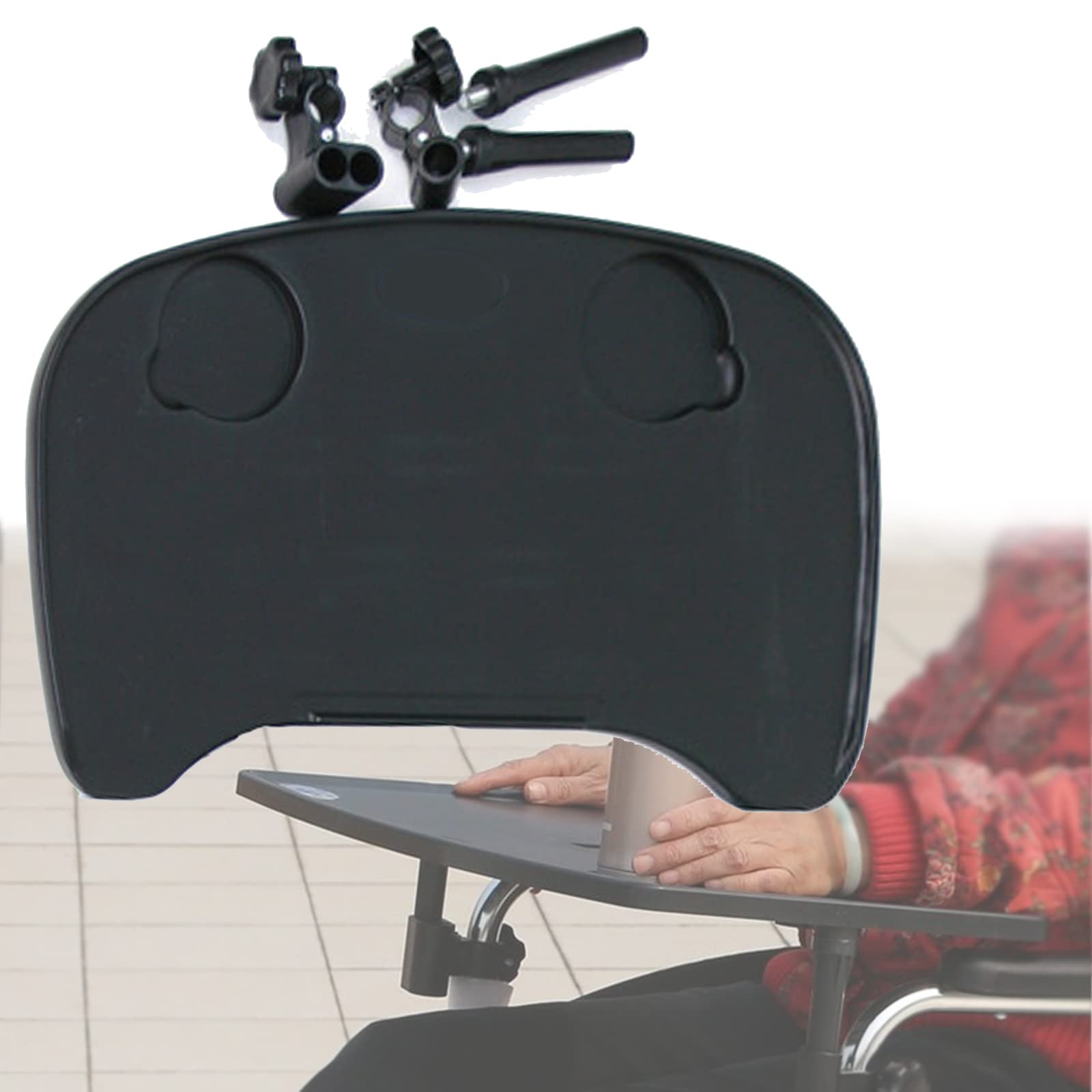 ZBJDX Black Thickened Removable Wheelchair Tray Table for Adults - Portable Medical Wheelchair Desk Accessories with Cup Holder | Dining, Reading & Laptop Use for Wheelchair Users
