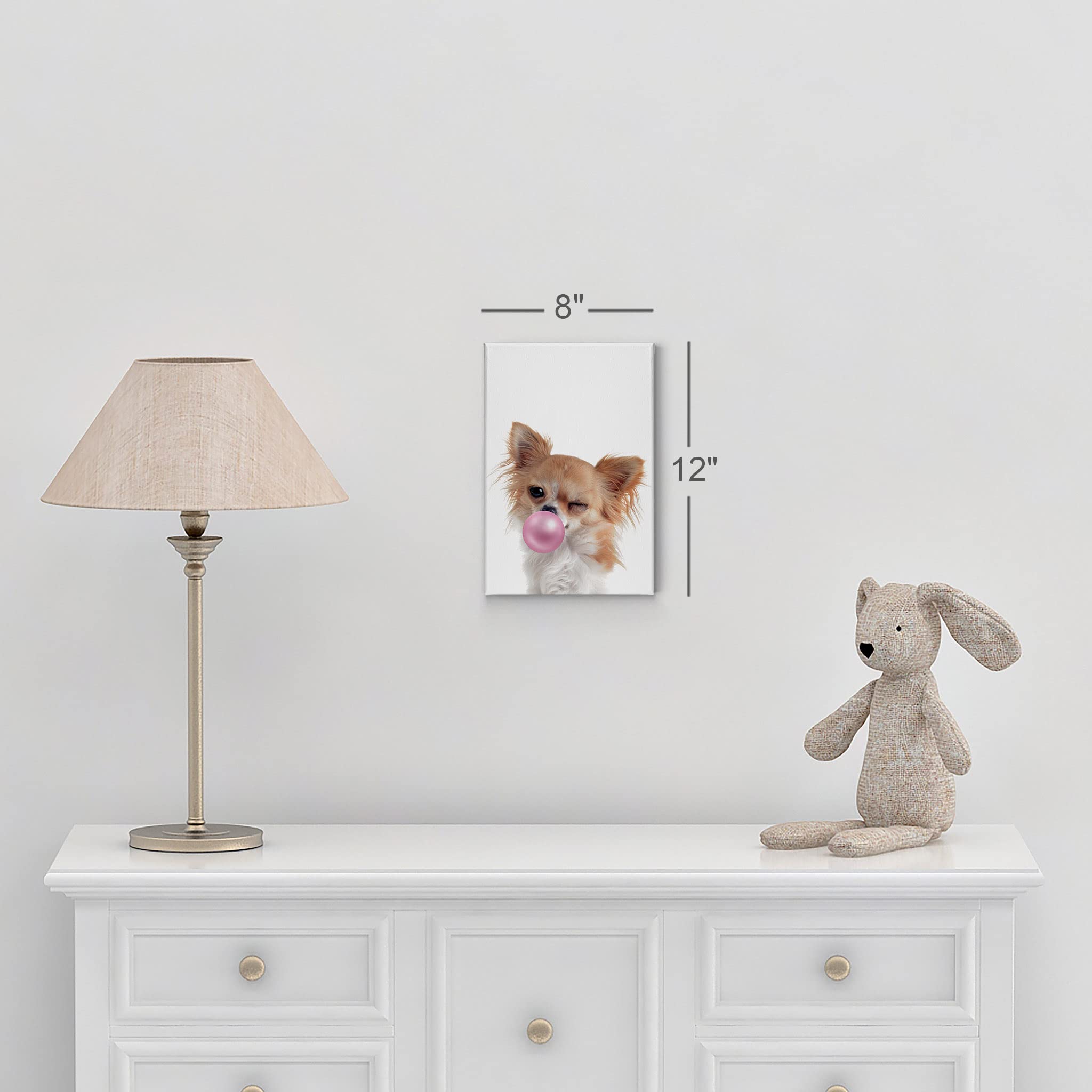 Chihuahua Dog Chewing Pink Bubble Gum Canvas Wall Art Print - Pet Lover Gift, Animal Pop Art Decor for Office, Living Room, Bedroom & Nursery (28x19 Inches) - Perfect for Dog Enthusiasts, Home Decor & Unique Gift Ideas