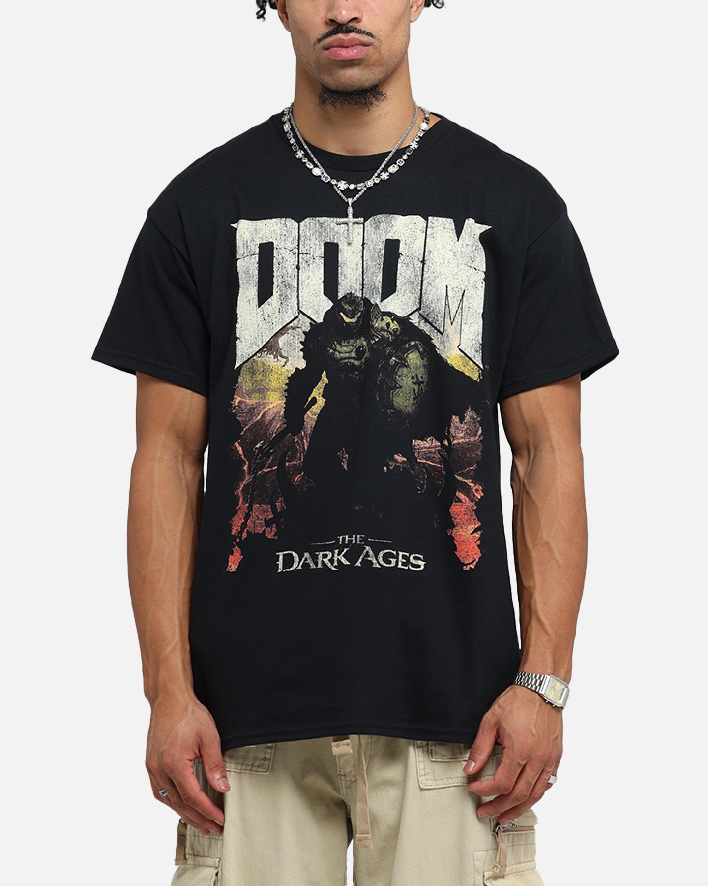 73 Studio X Doom Dark Ages Graphic T-Shirt for Men - Black Cotton Tee for Gaming, Cosplay & Casual Wear