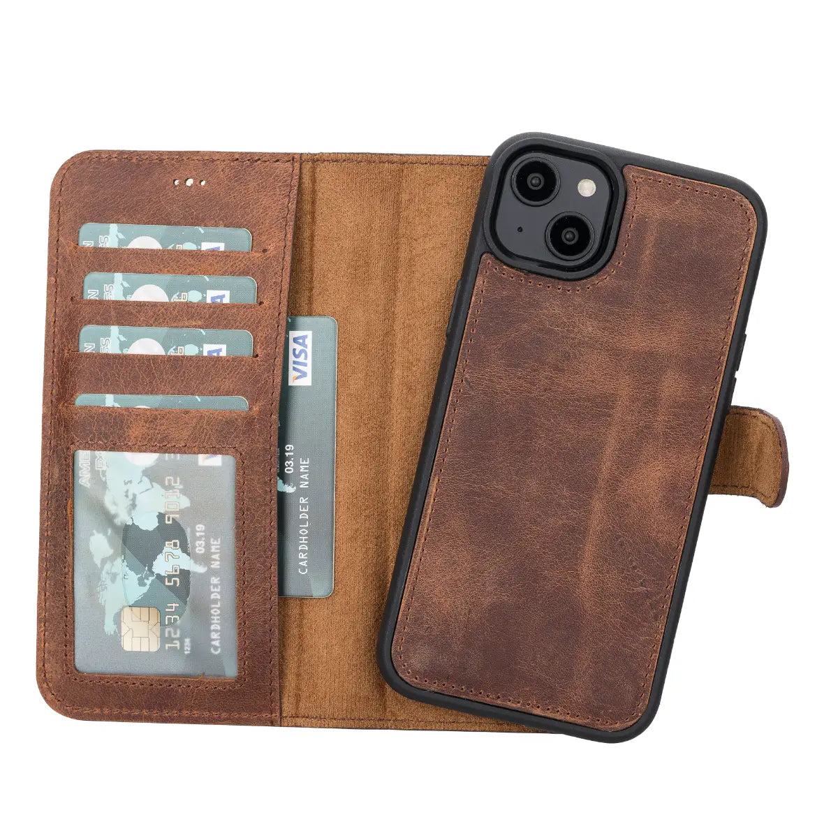 Vintage Brown Distressed Leather Wallet Case for iPhone 14 Plus - Slim Protective Cover with Card Slots | Perfect for Everyday Use, Travel & Business (iPhone 14 Plus)