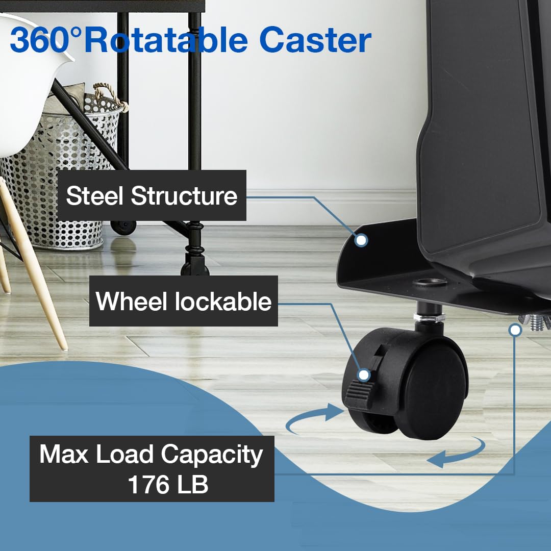 Adjustable Mobile CPU Stand - PC Tower Stand for Floor, Computer Riser with Cable Management (Includes Sleeve & Clip) - Perfect for Gaming Setup, Home Office & Dorm Room Organization