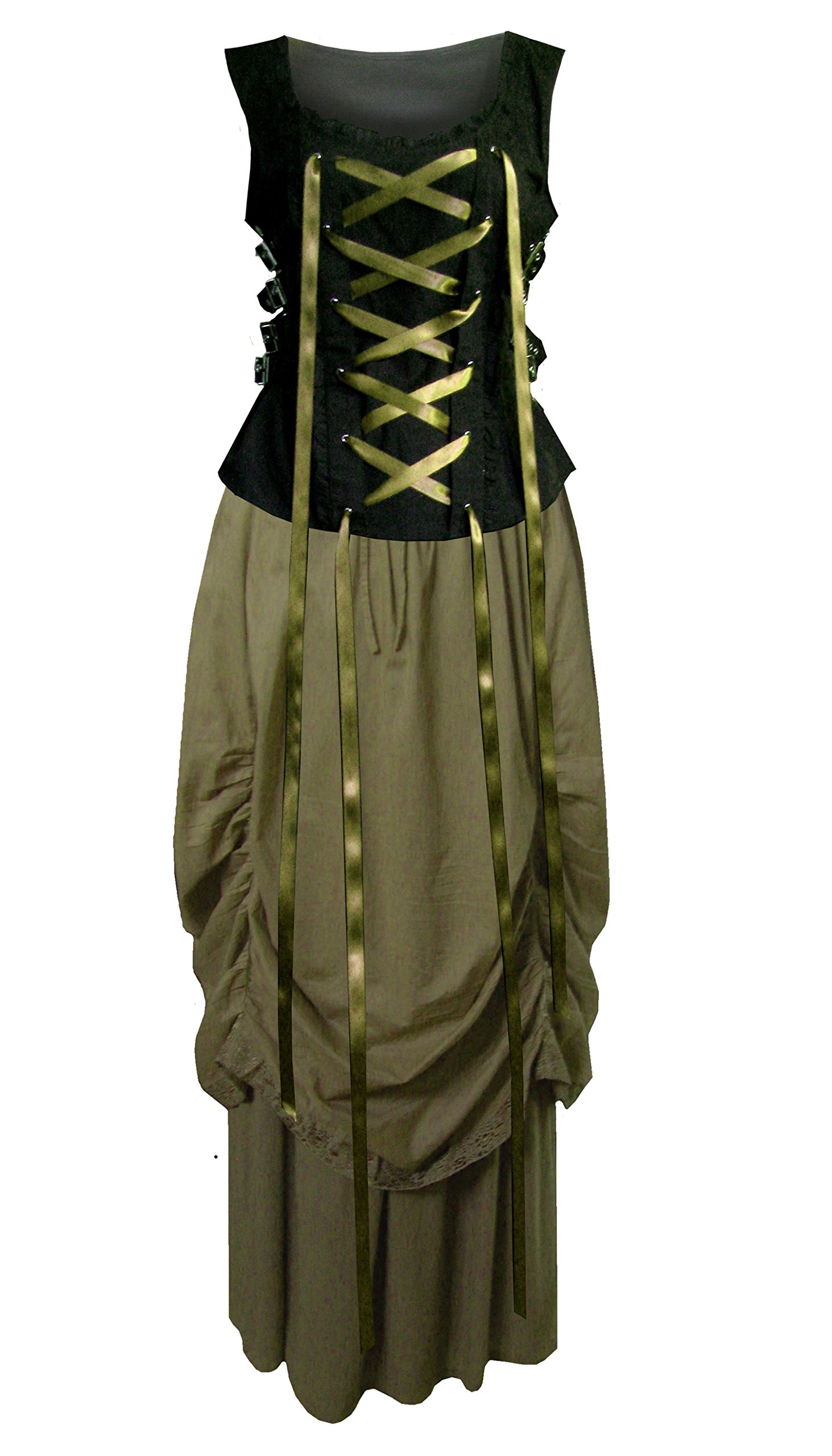 Steampunk Victorian Gothic Corset Top & Bustle Skirt Set - Elegant Renaissance Costume for Cosplay, Halloween, and Themed Parties