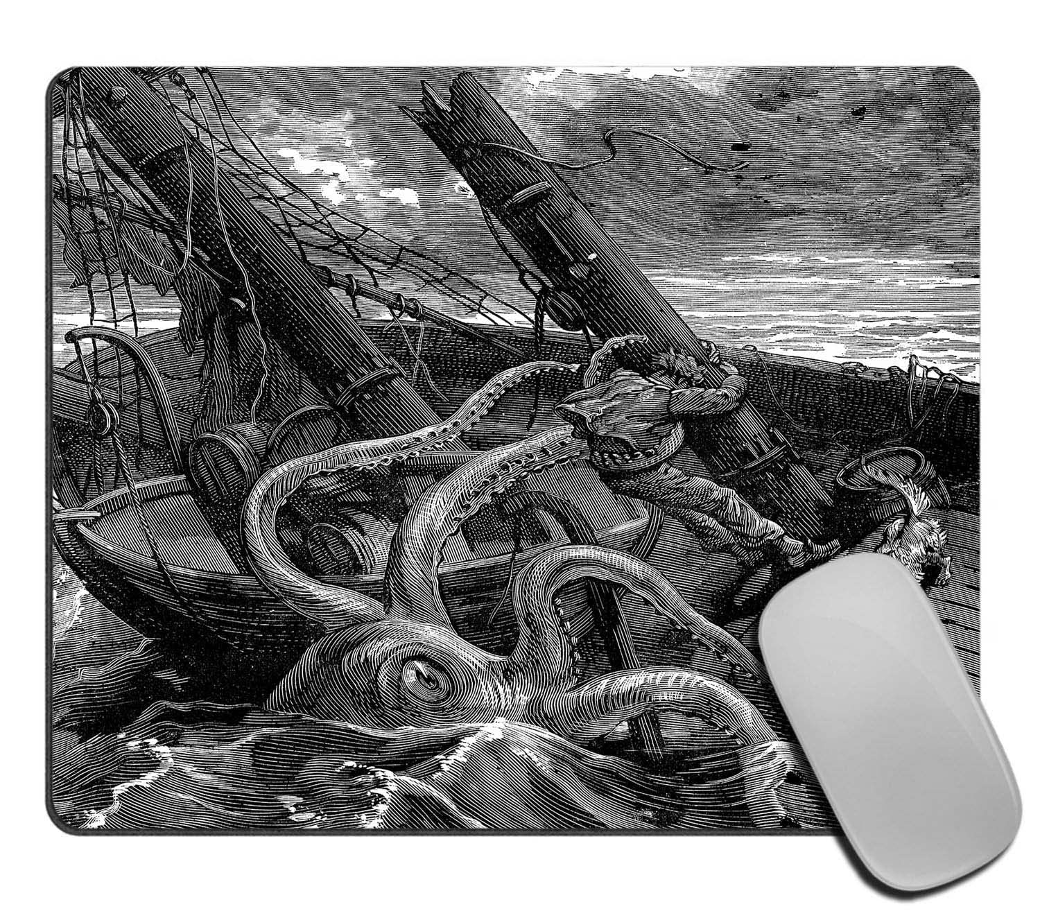 Premium Non-Slip Mouse Pad with Ocean Octopus & Ship Design - 9.5×7.9×0.12 inches Custom Gaming Mousepad for Wireless/Computer Mouse - Perfect for Office, Gaming & Home Workspace Setup