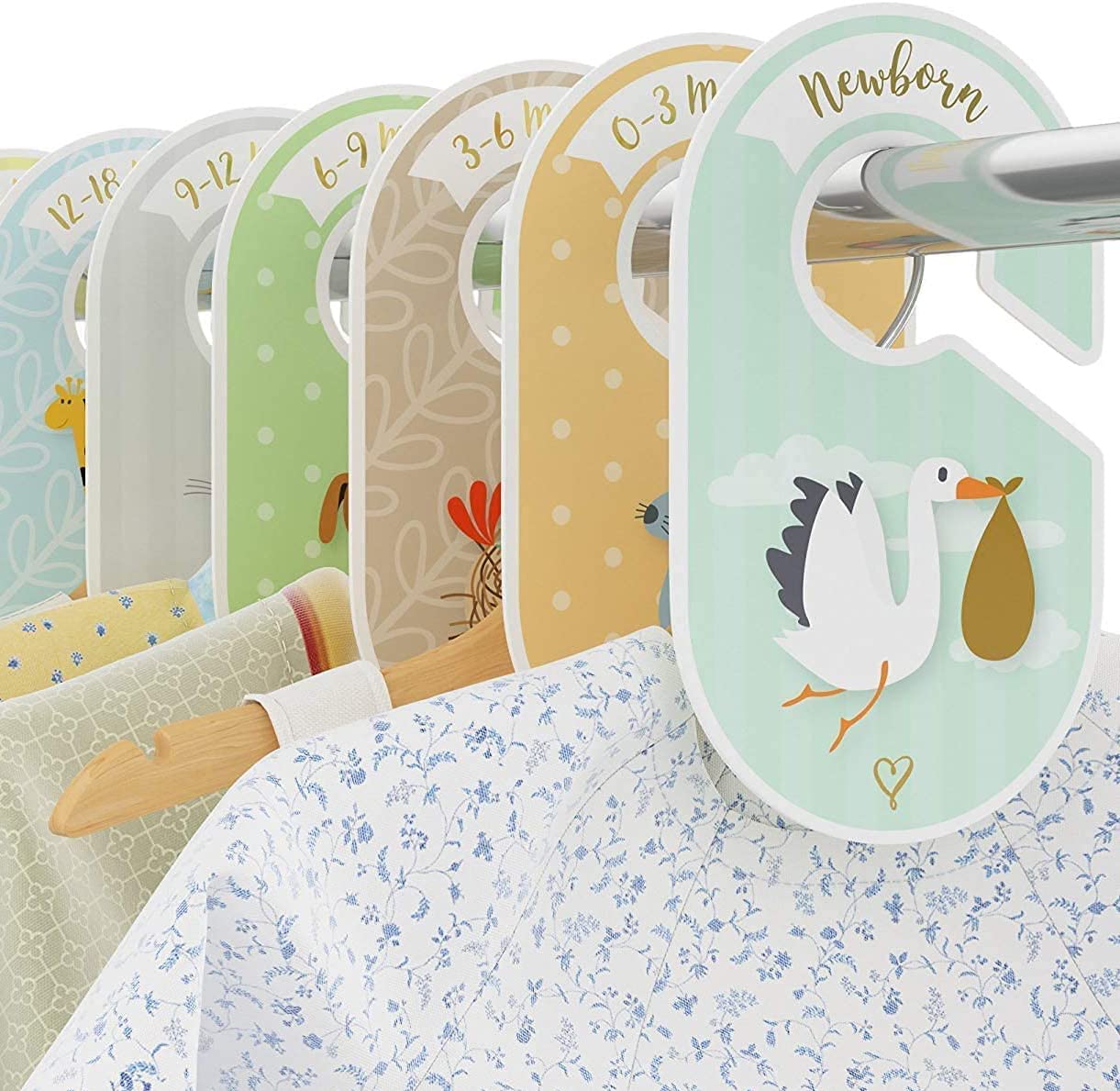 Baby Closet Dividers & Clothes Organizer - 18 Neutral Hangers for Boys & Girls - Size & Age Labels - Cozy Hedgehog Design - Perfect for Nursery Organization & Baby Wardrobe Sorting