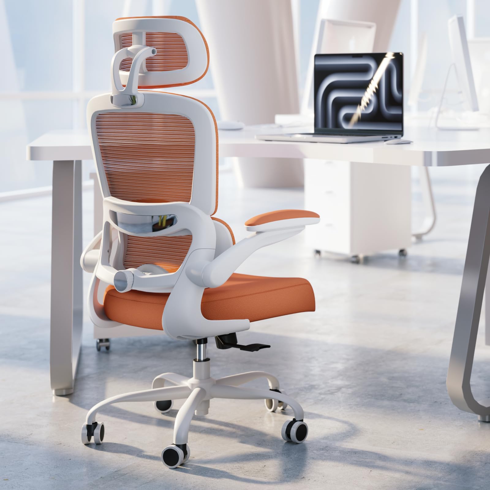 Ergonomic Office Chair with High Back & Mesh Seat - 330 LBS Capacity, Rolling Wheels for Home & Gaming - Comfortable Desk Chair for Long Hours Work (Orange) - Perfect for Home Office, Gaming Setup & Workspace