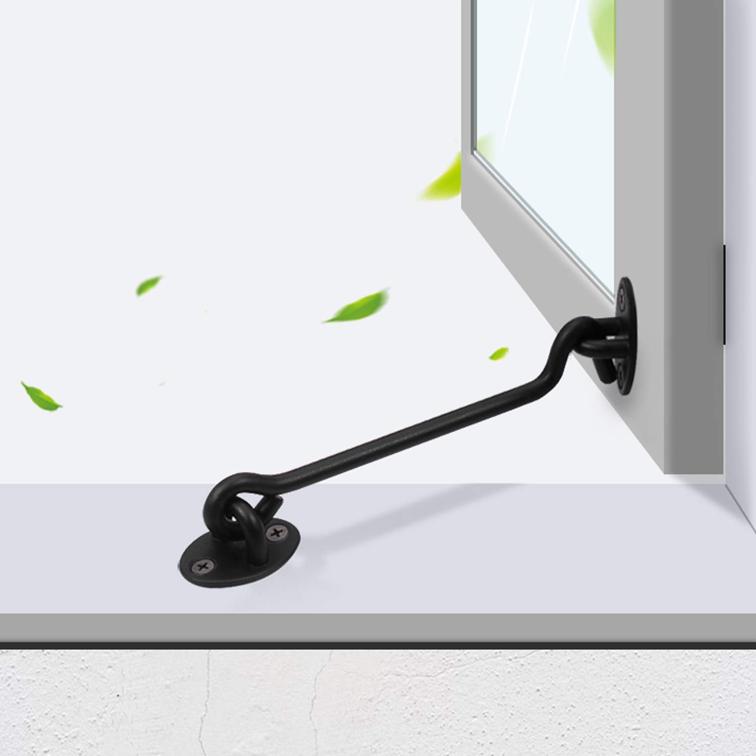 **Antrader 6-Inch Barn Door Lock Set - Stainless Steel Black Privacy Hook & Eye Latch for Cabin, Gate, Closet, Window - Includes Mounting Screws (4 Pack) - Secure Sliding Doors & Home Privacy**