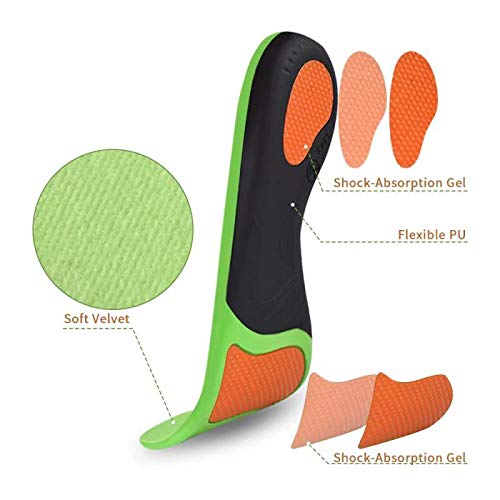 **Orthotic Arch Support Insoles for Foot Pain Relief - Plantar Fasciitis, Flat Feet & High Arches - Gel Cushioned Shoe Inserts for Men, Women & Kids (Green, XL) - Perfect for Running, Walking & Standing All Day**