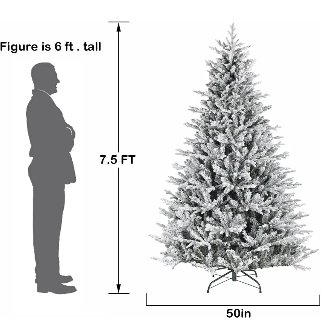 6.5'/7.5' Premium Pre-Lit Snow Flocked Artificial Christmas Tree with 11 Modes LED Lights, 800+ Branch Tips, Sturdy Metal Stand & Hinged Branches - Perfect for Living Room, Office, and Holiday Decorations