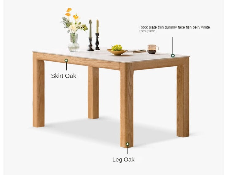 Solid Oak Wood Dining Table - Simple Modern Design for Kitchen, Dining Room & Small Spaces