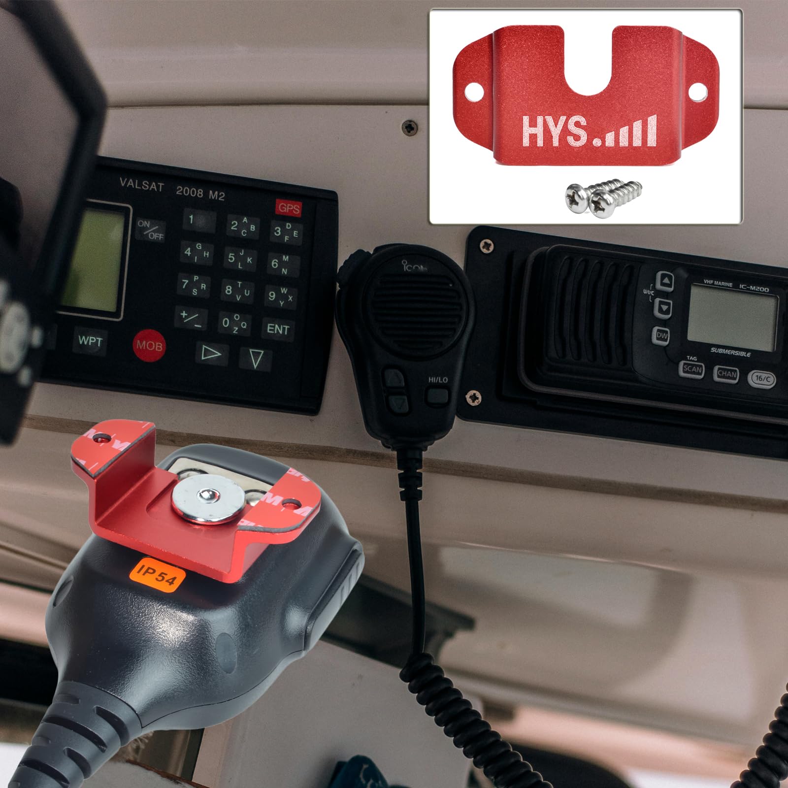 Universal HYS Single Side Car Mount for CB & VHF UHF Radios - Microphone Holder Kit with Screws (Red) - Perfect for Truckers, Off-Roading & Emergency Communication