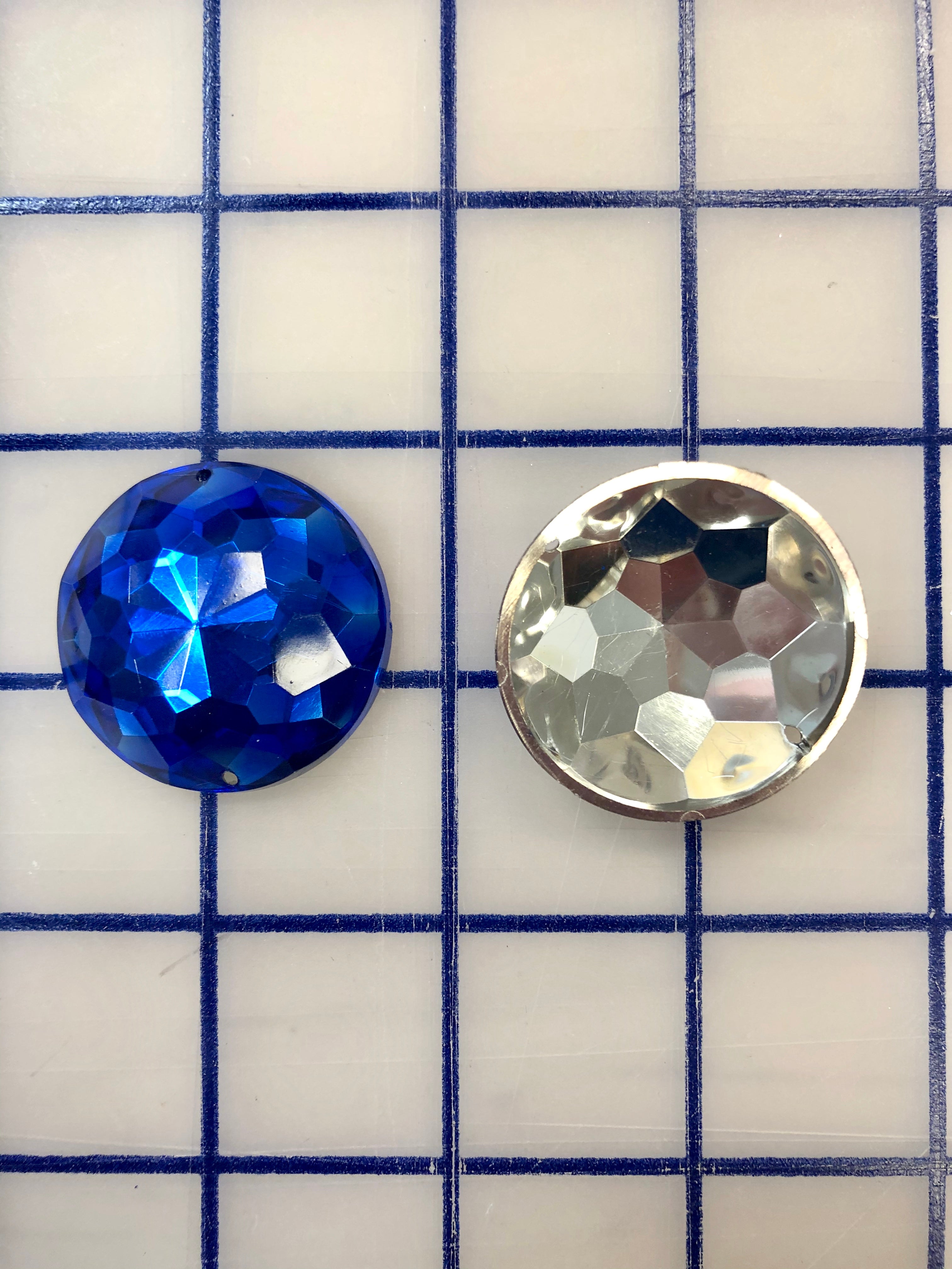 1.5 Inch Round Sew On Sapphire Gems - 3 Pack for DIY Clothing, Costumes & Accessories | Decorative Rhinestones for Crafts, Wedding Dresses & Home Decor