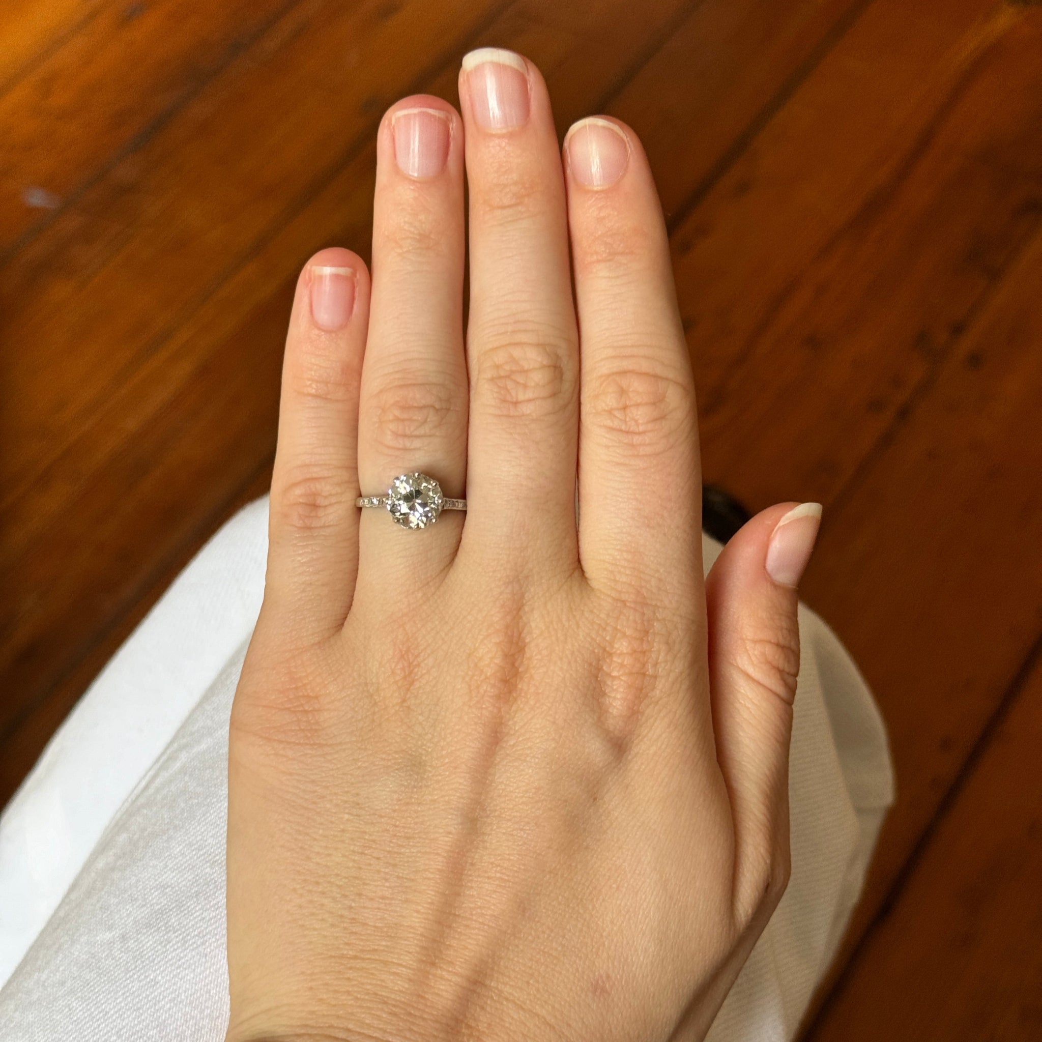 Vintage 2.53ct Old Mine Cut Diamond Platinum Ring with Baguette Side Stones - Elegant Engagement, Wedding, Anniversary Jewelry Gift for Her