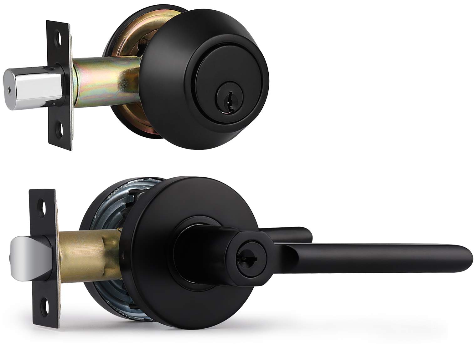 10 Pack Matte Black Entry Door Lever & Deadbolt Combo Set - Keyed Alike, Single Cylinder Exterior Door Lock for Front Door Security | Perfect for Homes, Apartments & Office Buildings