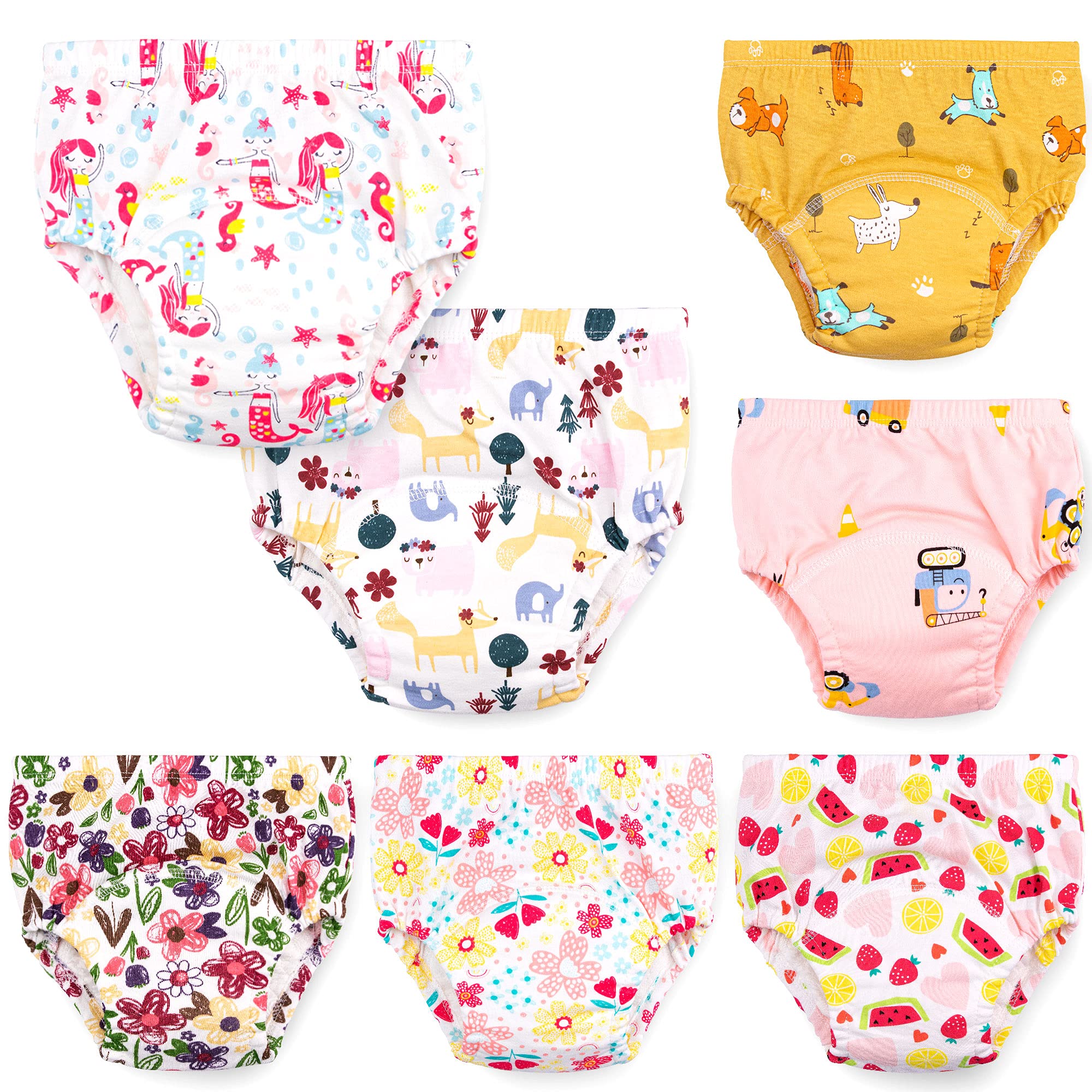 7 Pack Baby Girls Training Underwear - Soft Toddler Training Pants for Potty Learning | Comfortable Cotton Underpants for Daycare & Home Use