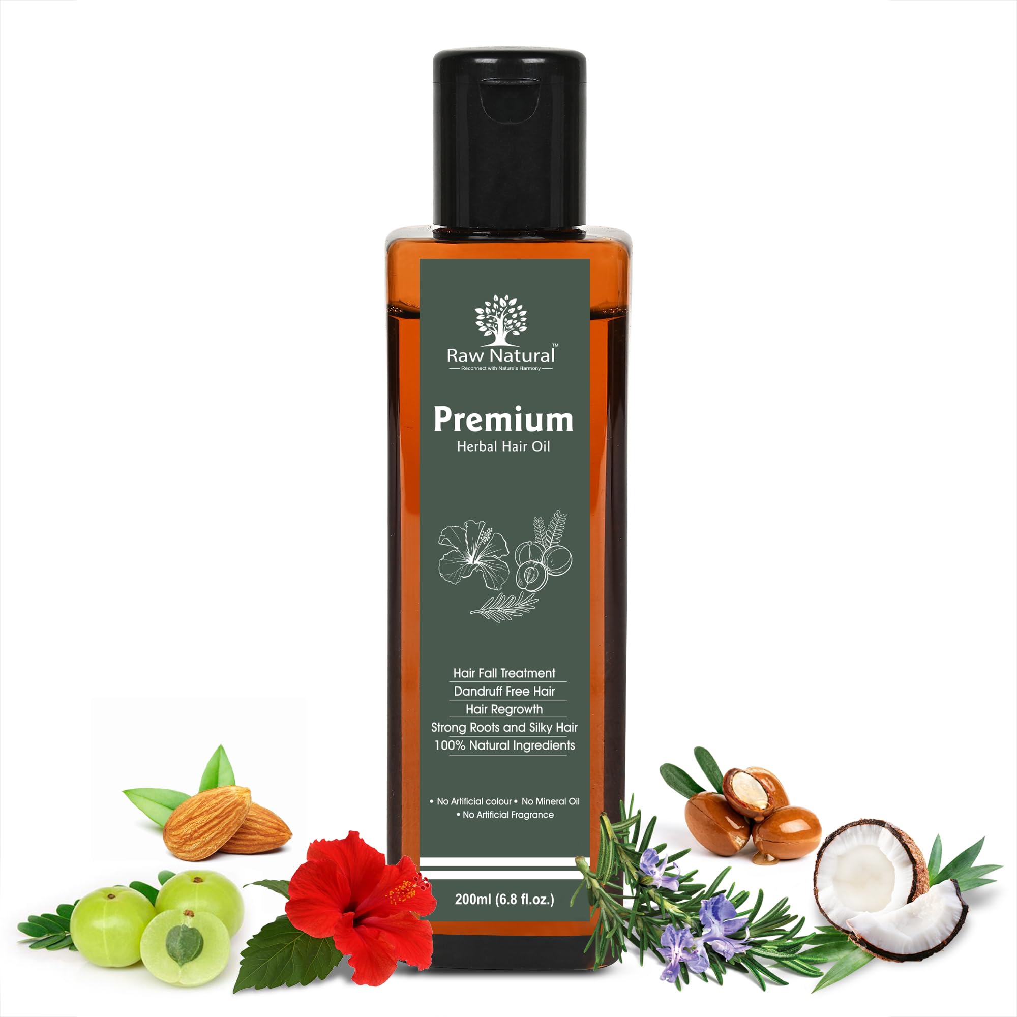 Premium Natural Herbal Hair Oil with Amla, Bhringraj & Rosemary - Chemical-Free Hair Fall Treatment for Strong, Shiny Hair & Regrowth | Mineral Oil Free | 200ml | Perfect for Daily Hair Care, Scalp Massage & Damaged Hair Repair