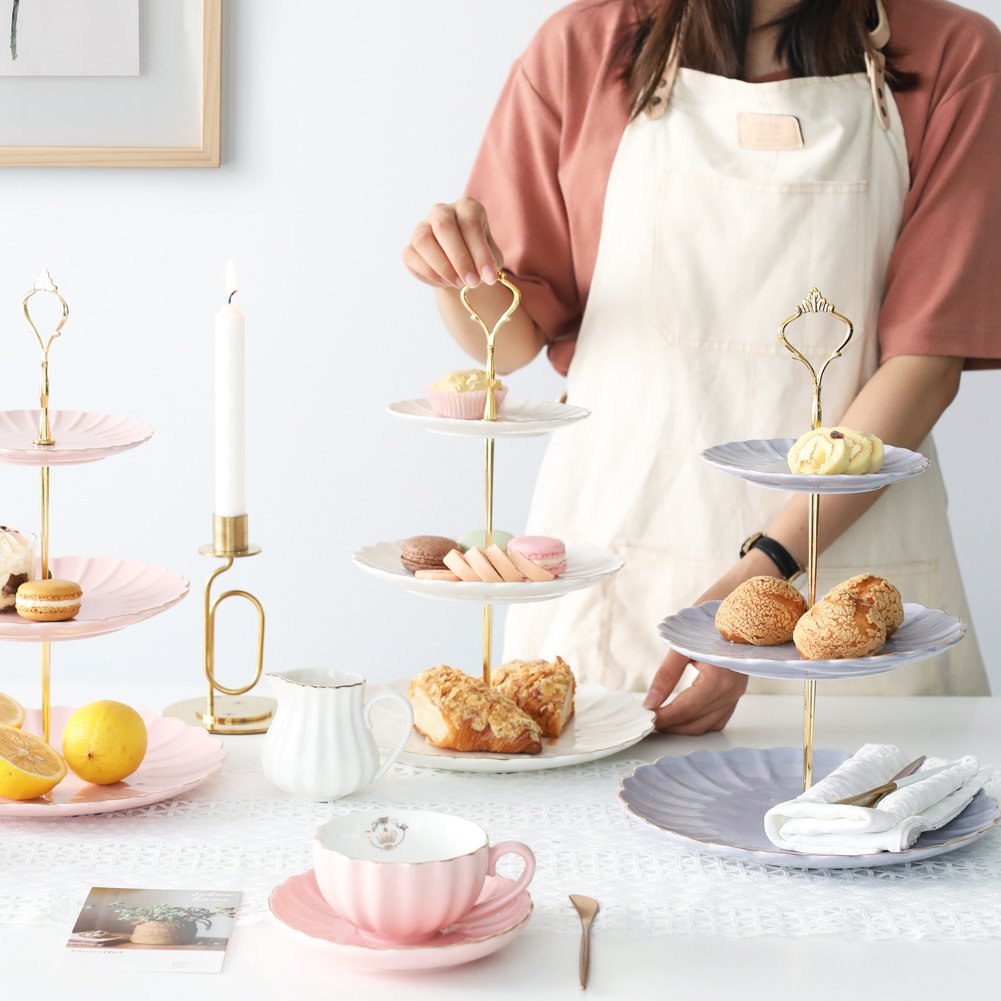 Sweejar 3-Tier White Ceramic Cake Stand for Weddings, Desserts, Cupcakes & Tea Parties - Elegant Serving Platter for Birthday, Bridal Shower & Afternoon Tea Events